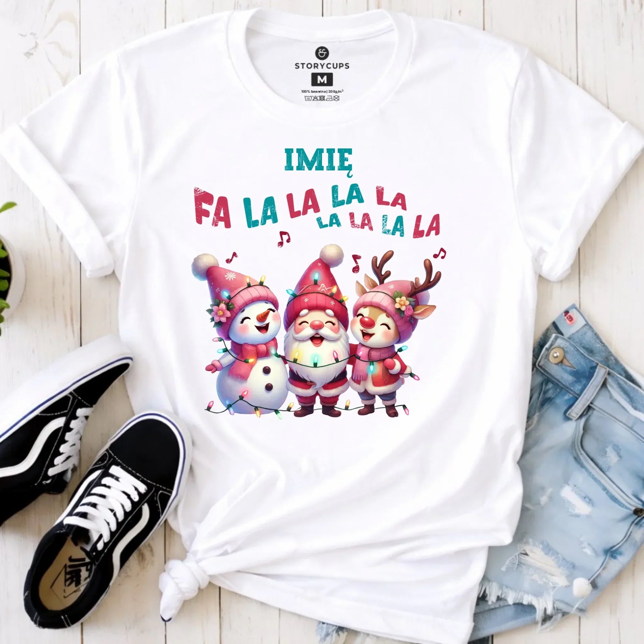 Koszulka damska świąteczna - Fa la la la - personalizowana BN51 - StoryCups.pl
