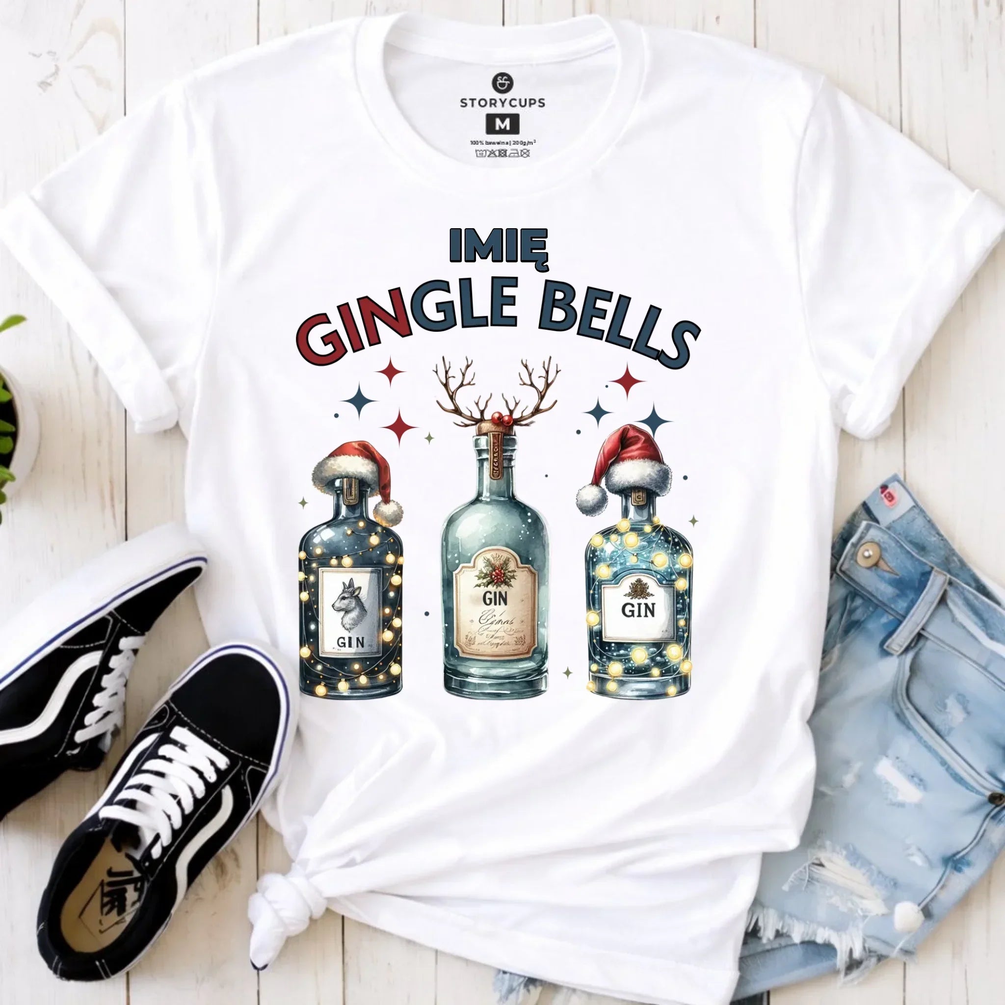 Koszulka damska świąteczna - Gin Gingle bells - personalizowana BN68 - StoryCups.pl