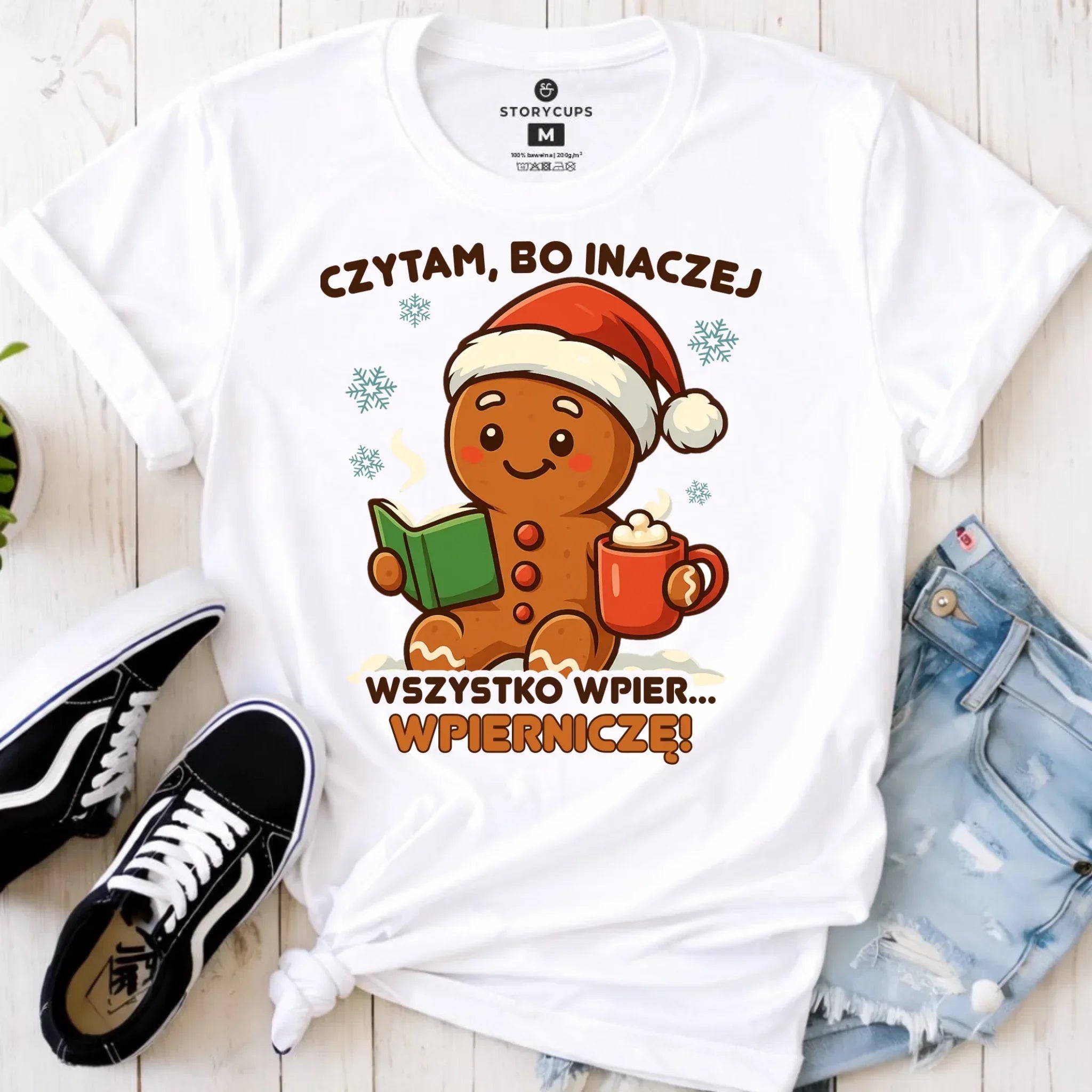 Koszulka damska świąteczna - Czytam, bo inaczej wszystko wpier... wpierniczę BN79 - StoryCups.pl