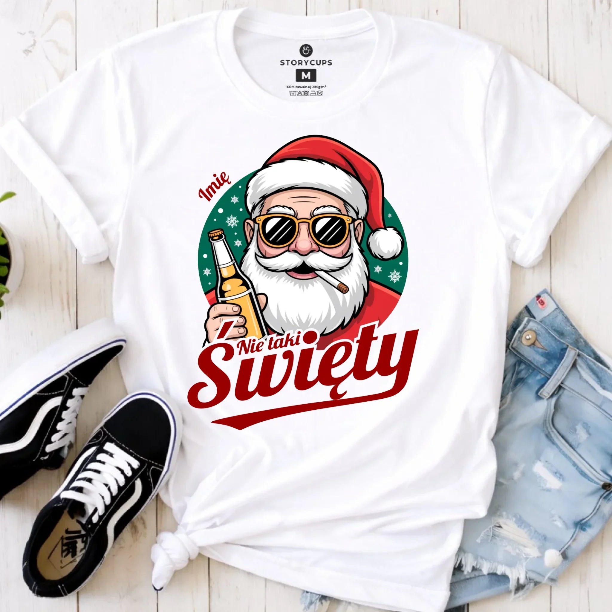 Koszulka damska świąteczna - Mikołaj nie taki święty - personalizowana BN80 - StoryCups.pl