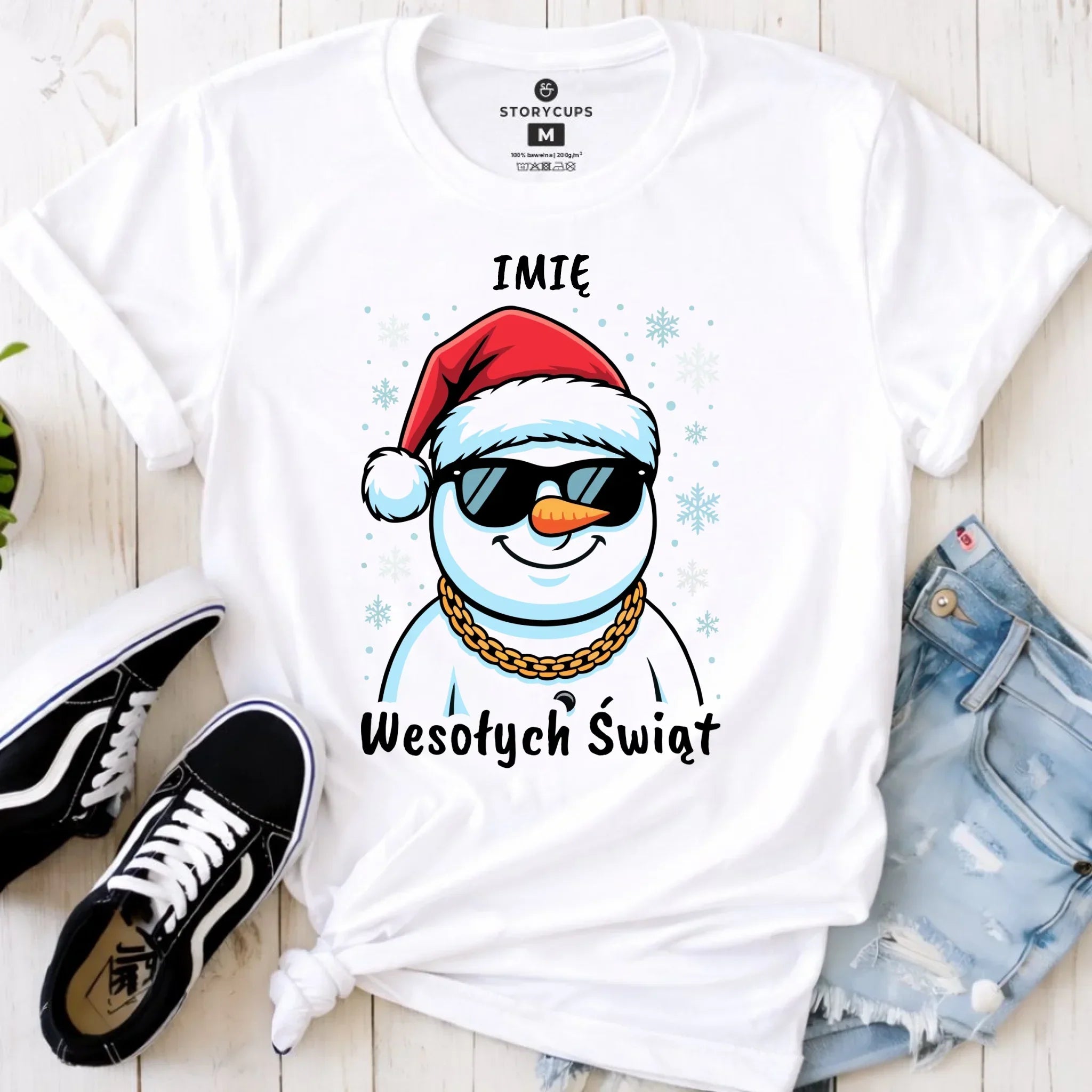 Koszulka damska świąteczna - Wesoły bałwan Wesołych Świąt - personalizowana BN82 - StoryCups.pl