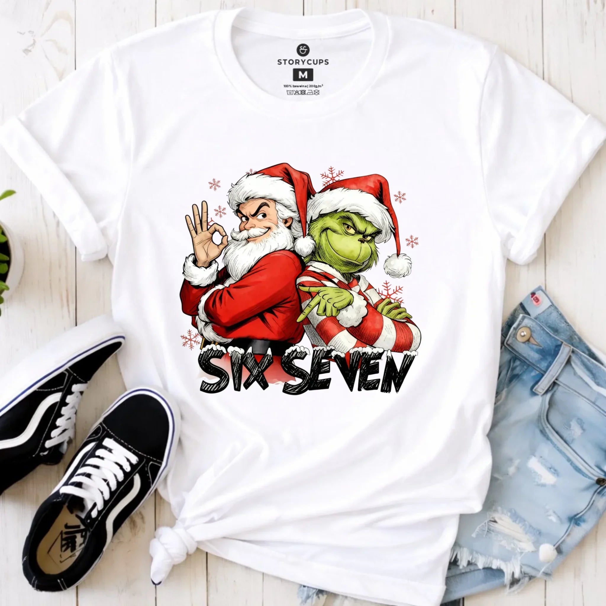 Koszulka damska świąteczna - Mikołaj i Grinch six seven 67 BN148 - StoryCups.pl