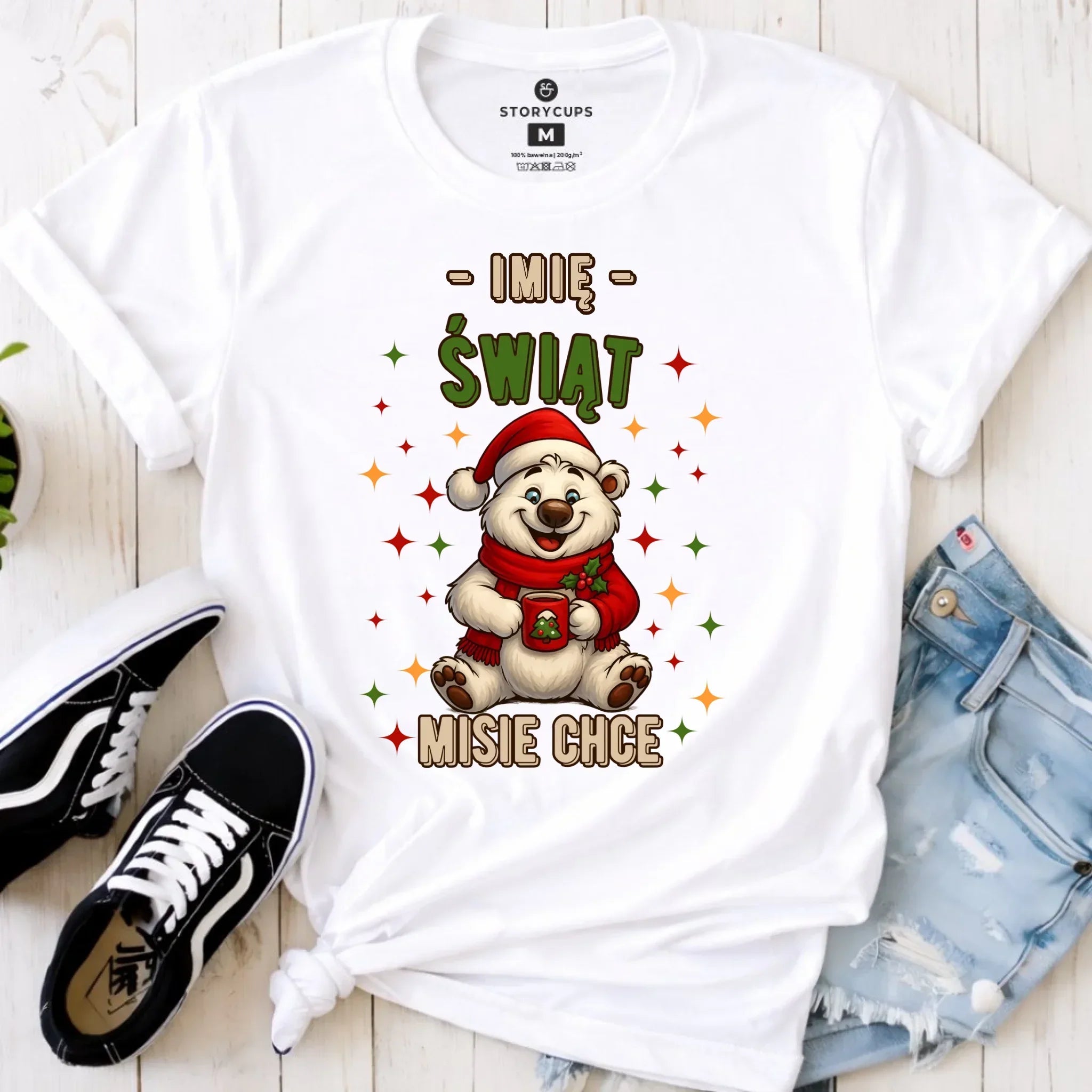 Koszulka damska świąteczna - Misiek Świąt misie chce - personalizowana BN86 - StoryCups.pl