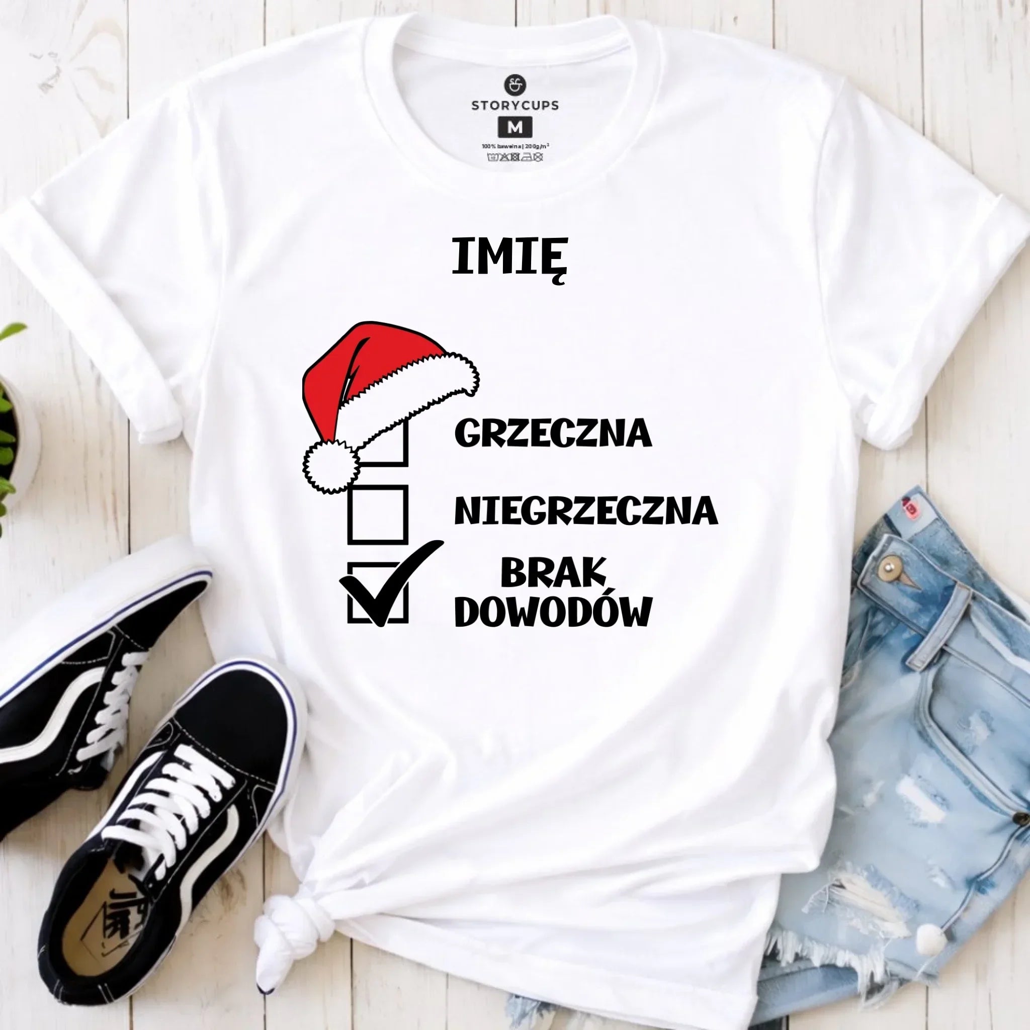 Koszulka damska świąteczna - Grzeczna niegrzeczna brak dowodów - personalizowana BN147 - StoryCups.pl