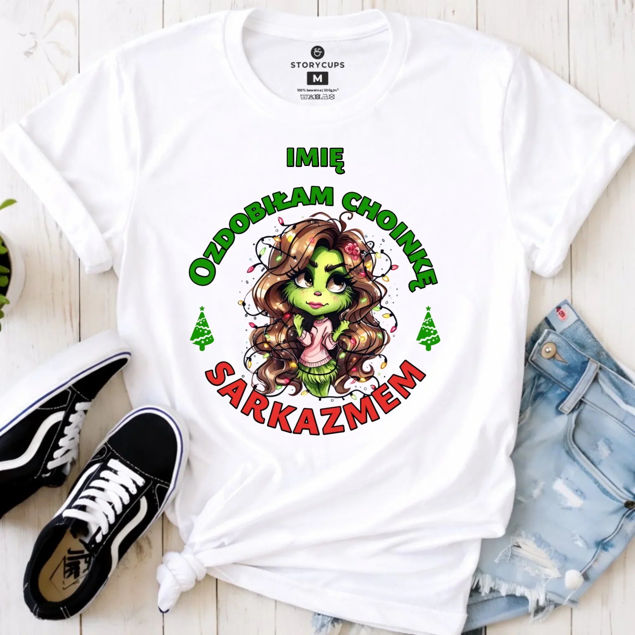 Koszulka damska świąteczna - Grinch - Ozdobiłam choinkę sarkazmem - personalizowana BN115 - StoryCups.pl