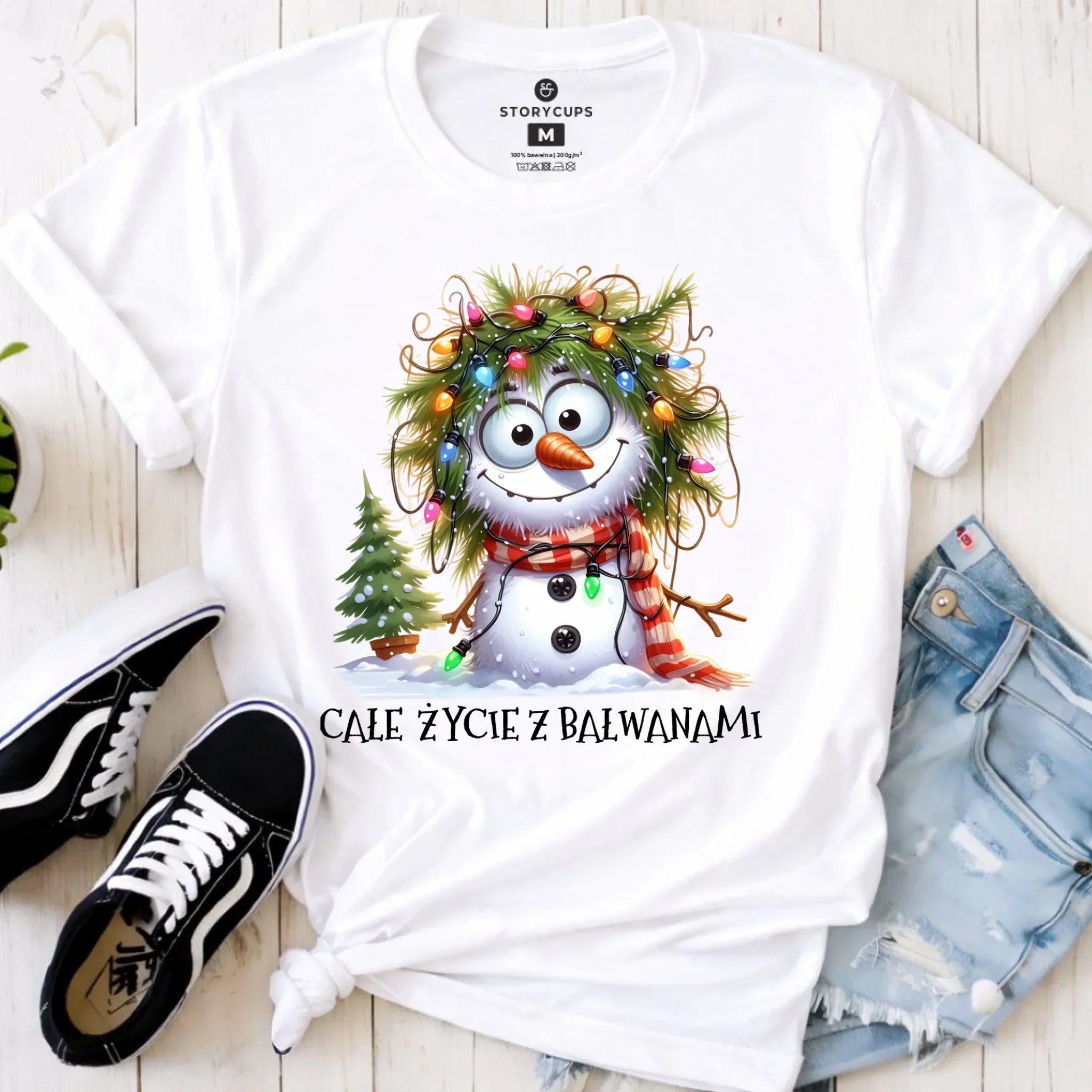 Koszulka damska świąteczna - Całe życie z bałwanami BN125 - StoryCups.pl