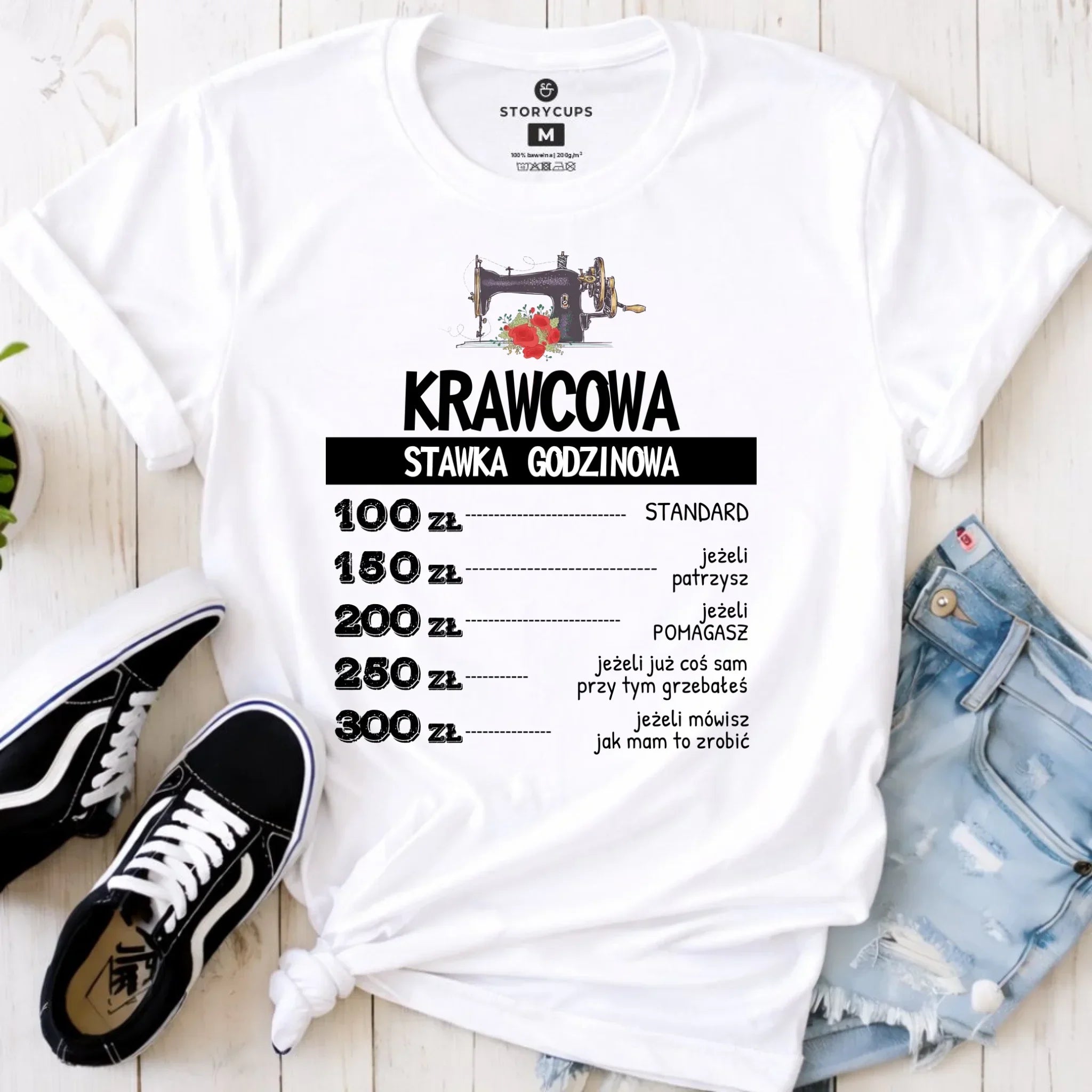 Koszulka damska szyciowa dla krawcowej - Stawka godzinowa HS26 - StoryCups.pl