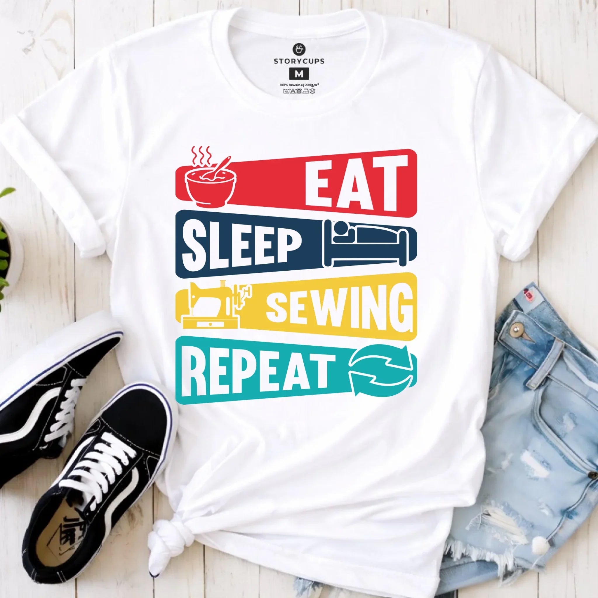 Koszulka damska szyciowa dla krawcowej - Eat sleep sewing repeat HS21 - StoryCups.pl