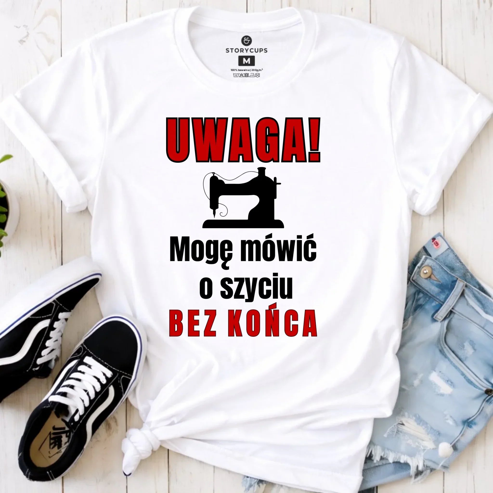 Koszulka damska szyciowa dla krawcowej - Mówić o szyciu bez końca HS19 - StoryCups.pl
