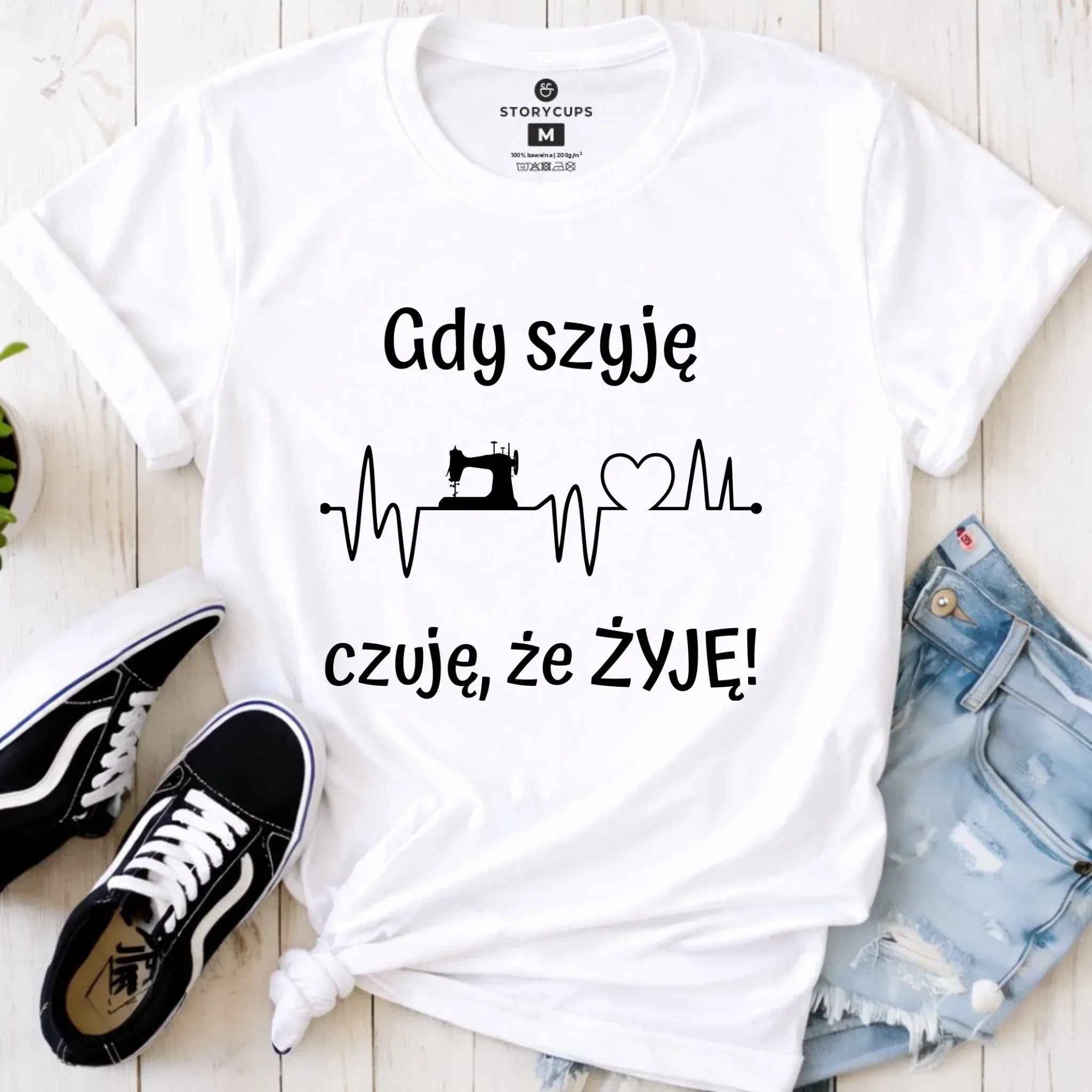 Koszulka damska szyciowa dla krawcowej - Gdy szyję czuję, że żyję HS12 - StoryCups.pl