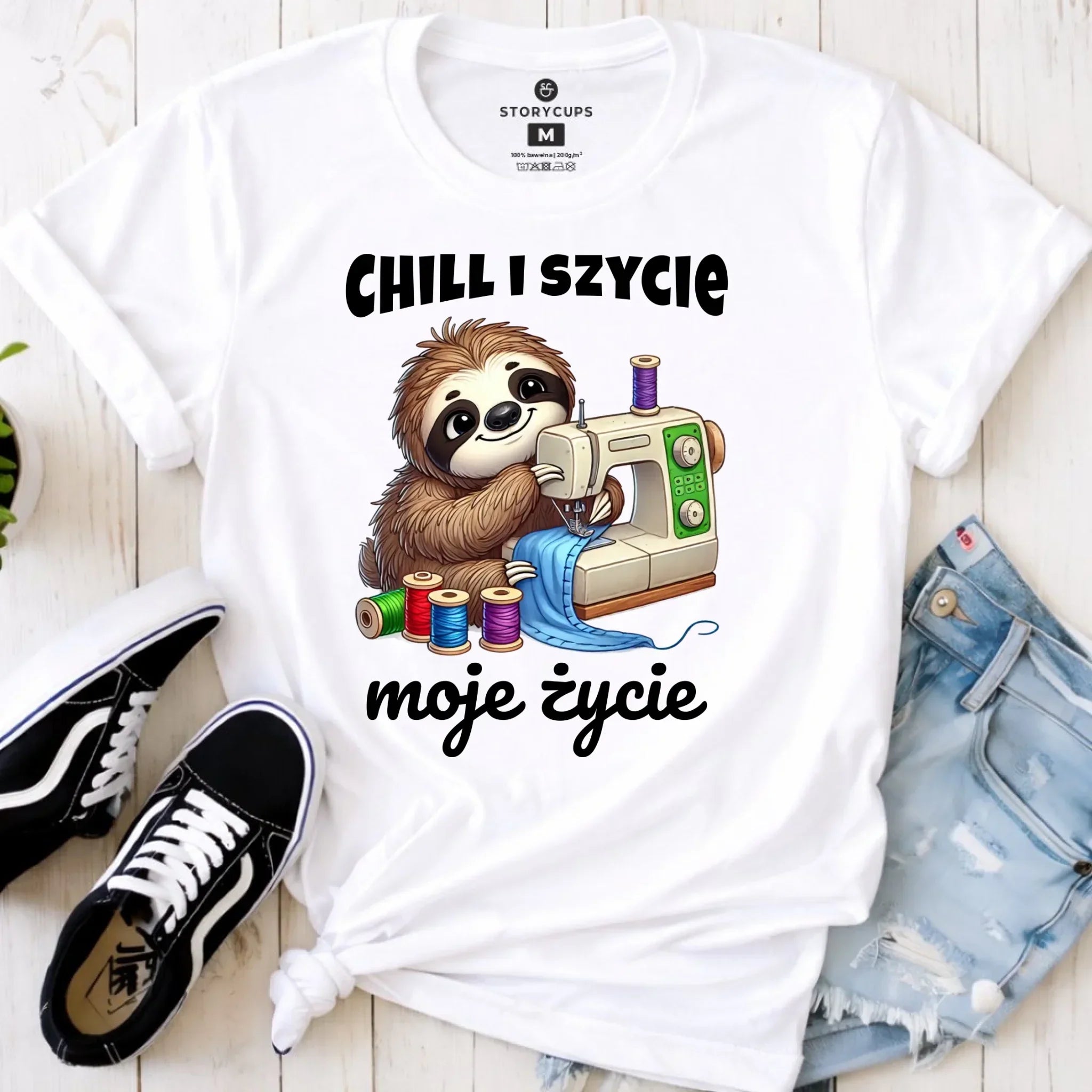 Koszulka damska szyciowa dla krawcowej - Chill i szycie moje życie HS17 - StoryCups.pl