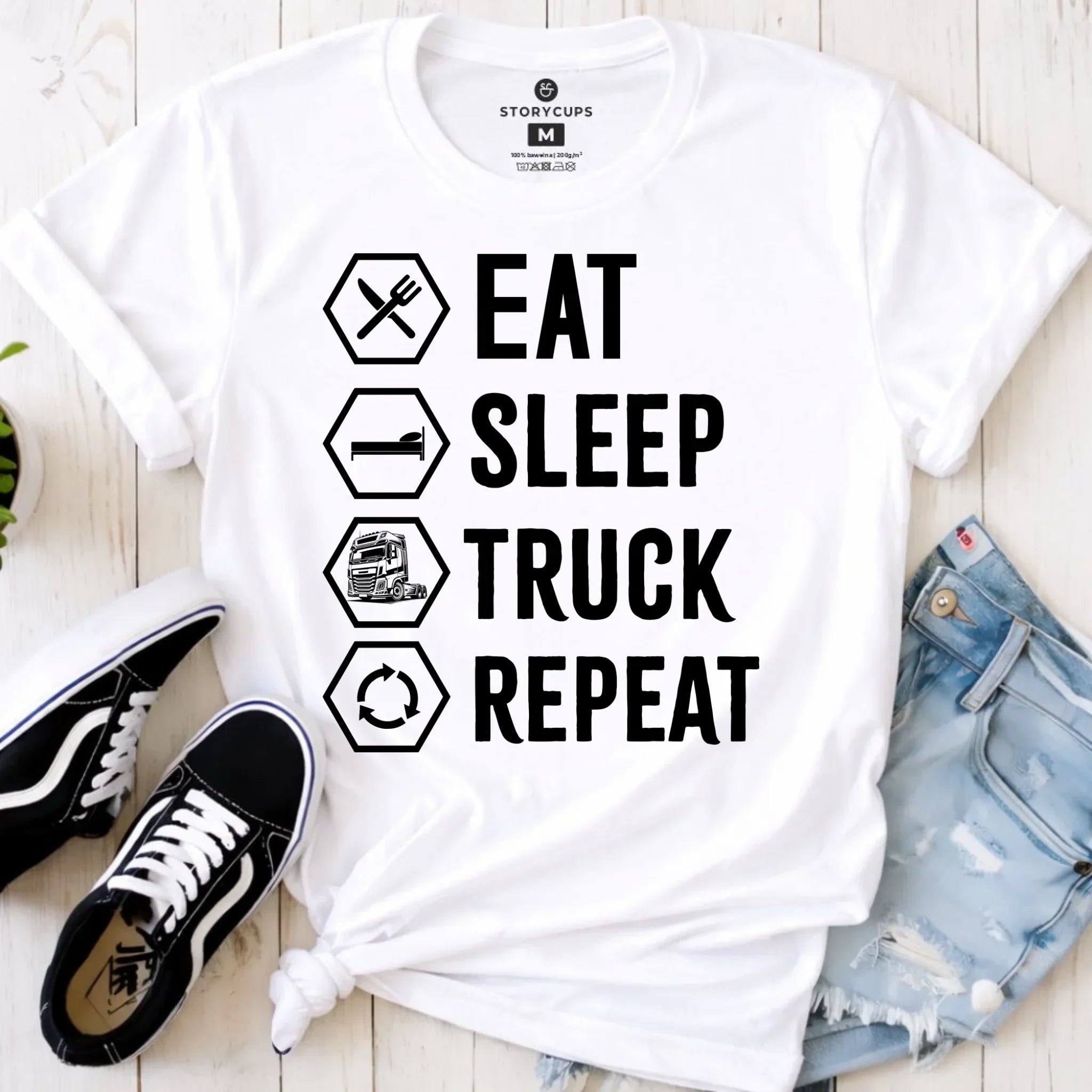 Koszulka damska dla kierowcy ciężarówki - Eat Sleep Truck Repeat ZKT05 - StoryCups.pl
