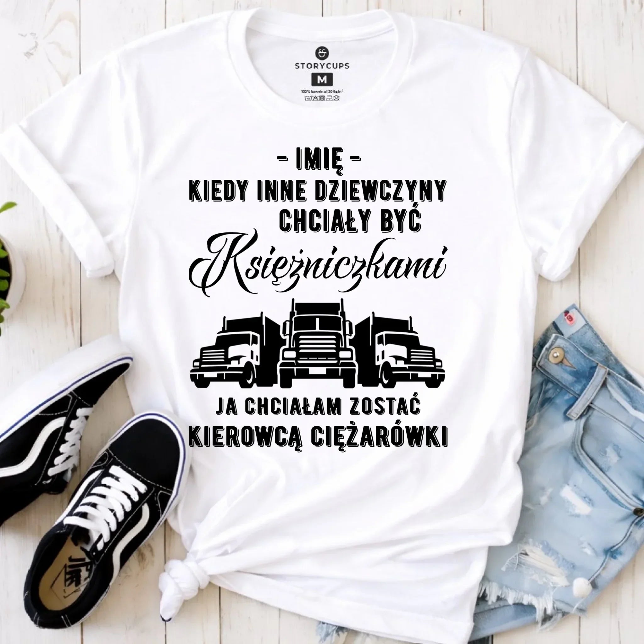 Koszulka damska dla kierowcy ciężarówki - Nie chciałam być księżniczką - personalizowana ZKT08 - StoryCups.pl