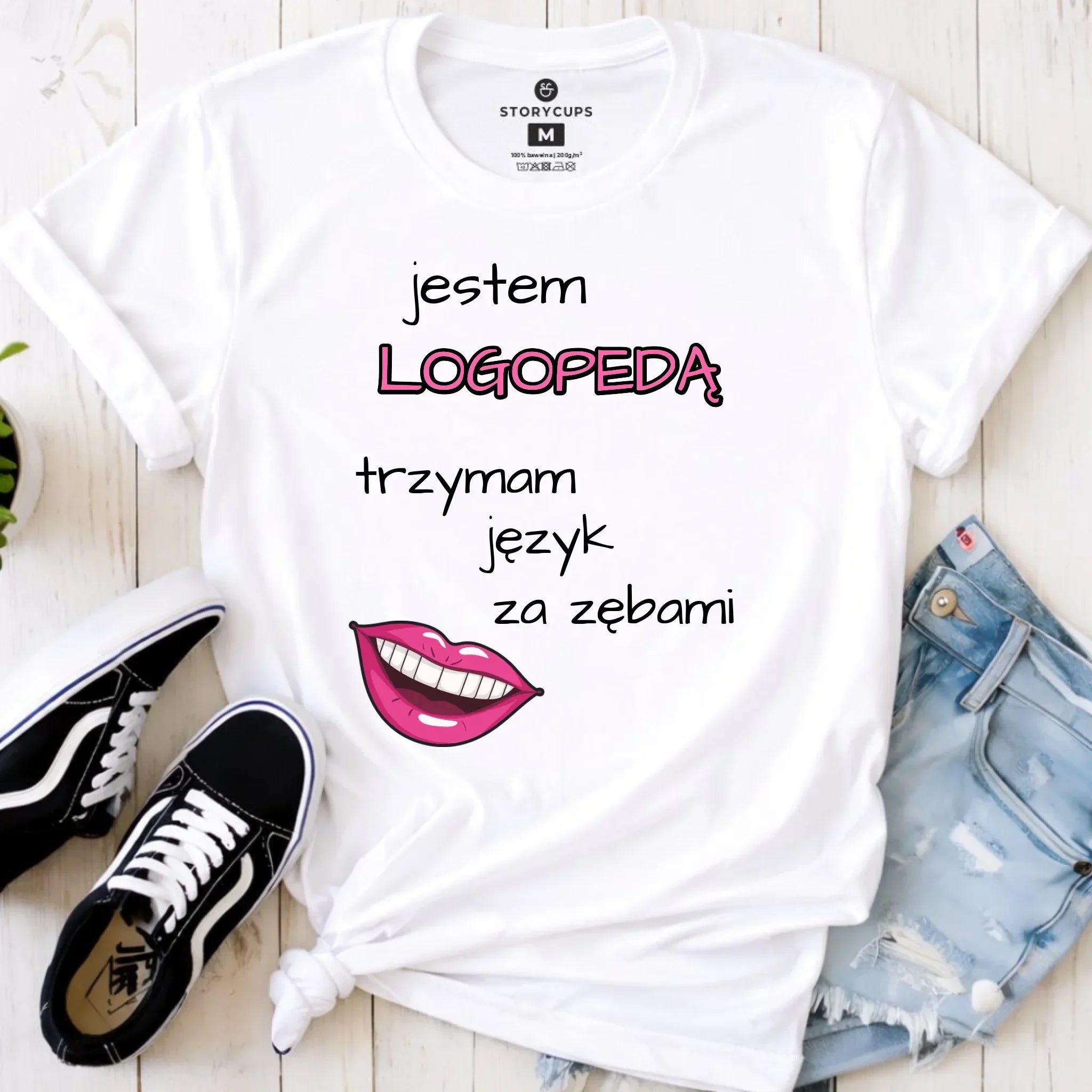 Koszulka damska dla logopedy - Trzymam język za zębami N24 - StoryCups.pl