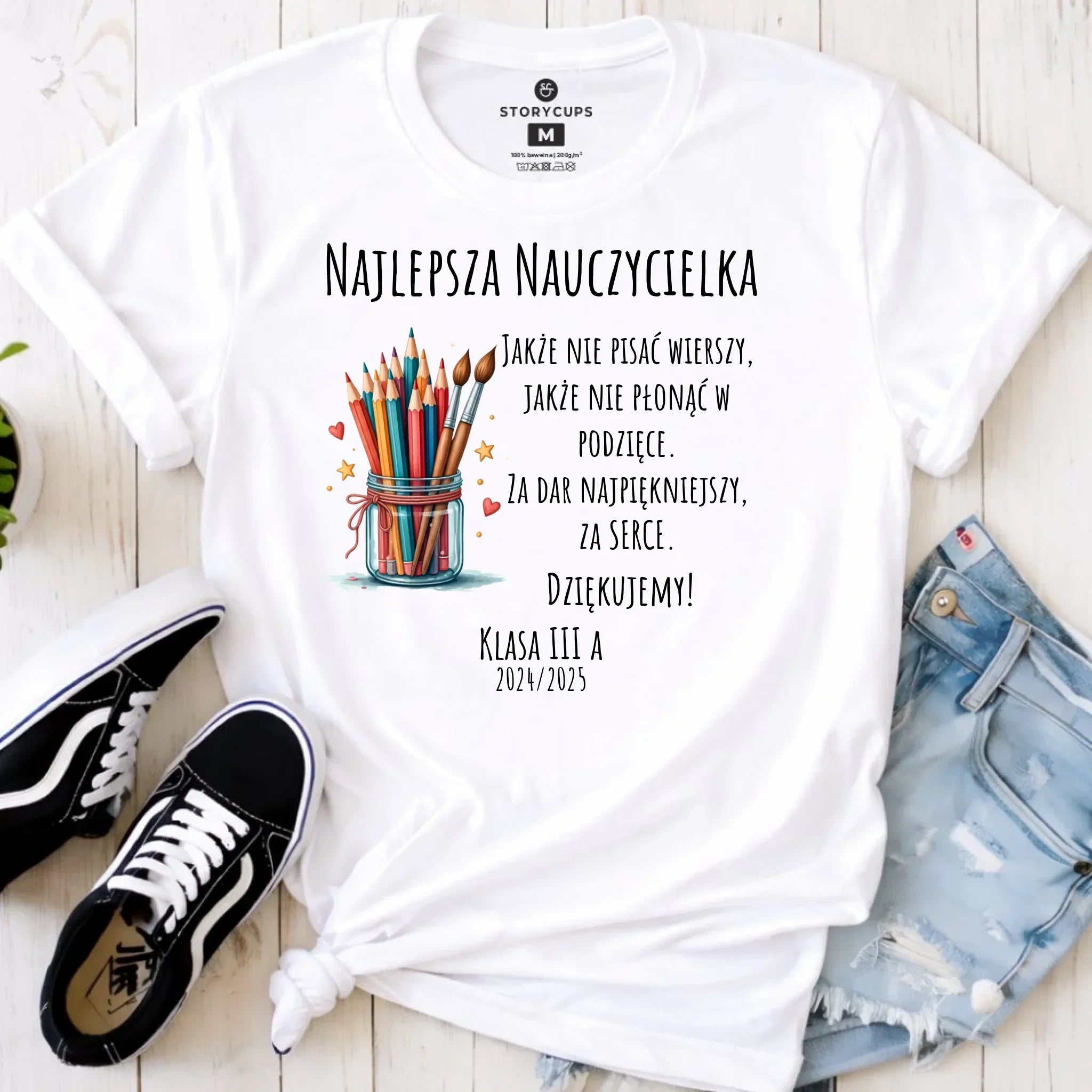 Koszulka damska dla nauczycielki - Najlepsza nauczycielka - Podziękowanie od klasy - personalizowana N20 - StoryCups.pl