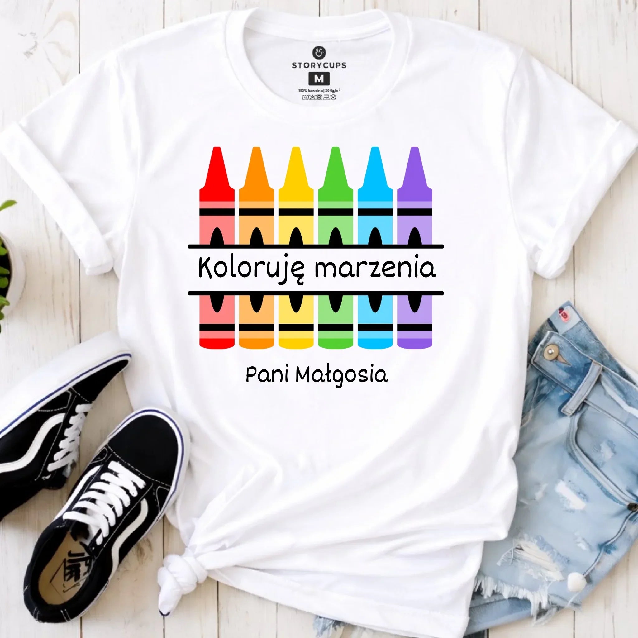 Koszulka damska dla nauczycielki - Koloruję marzenia - personalizowana N69 - StoryCups.pl