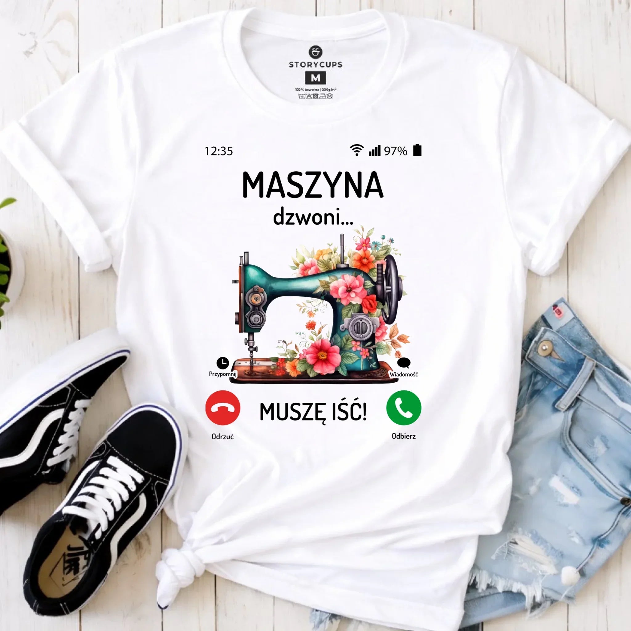 Koszulka damska szyciowa dla krawcowej - Maszyna dzwoni muszę iść HS05 - StoryCups.pl