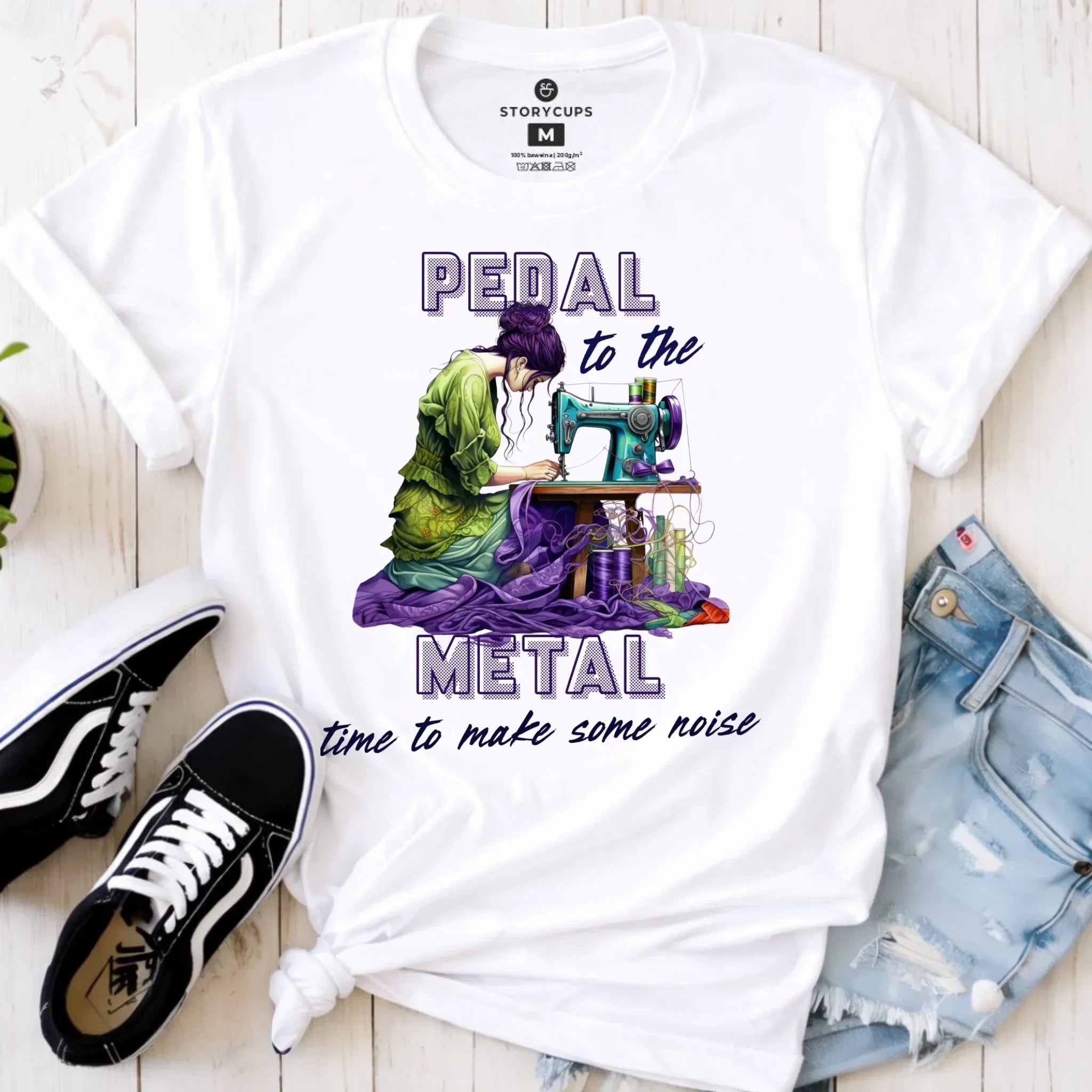 Koszulka damska szyciowa - prezent dla krawcowej - PEDAL METAL HS01 - StoryCups.pl