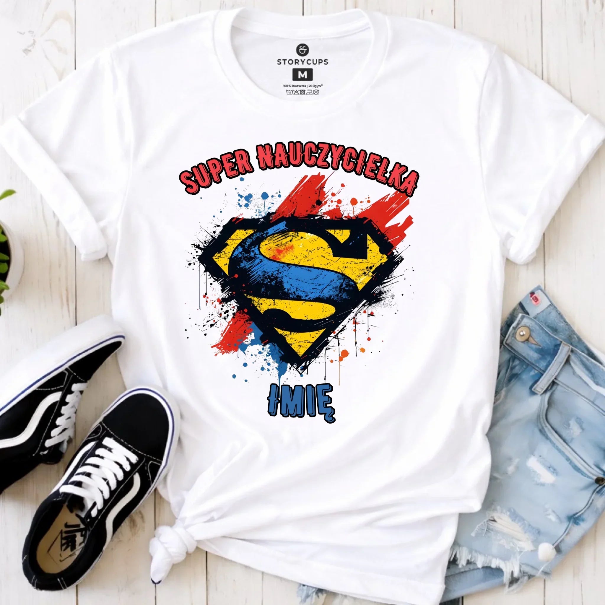 Koszulka damska dla nauczycielki - Super Nauczycielka - personalizowana N27 - StoryCups.pl