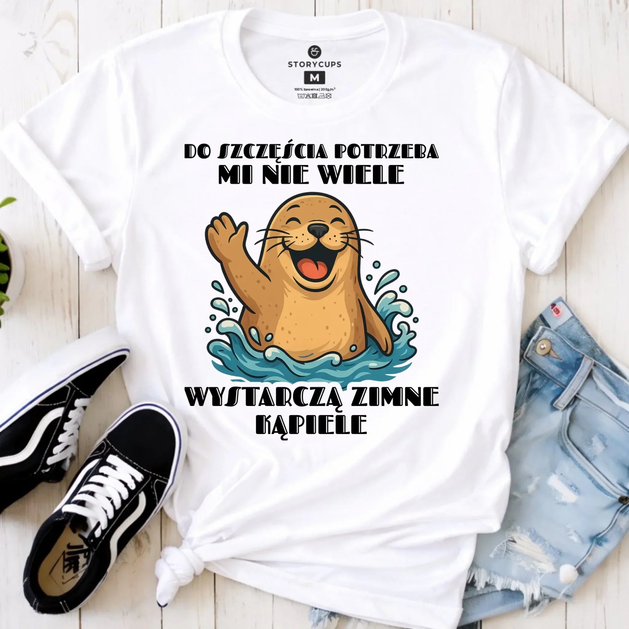 Koszulka damska - prezent dla morsa - Do szczęścia potrzeba mi nie wiele HM06 - StoryCups.pl