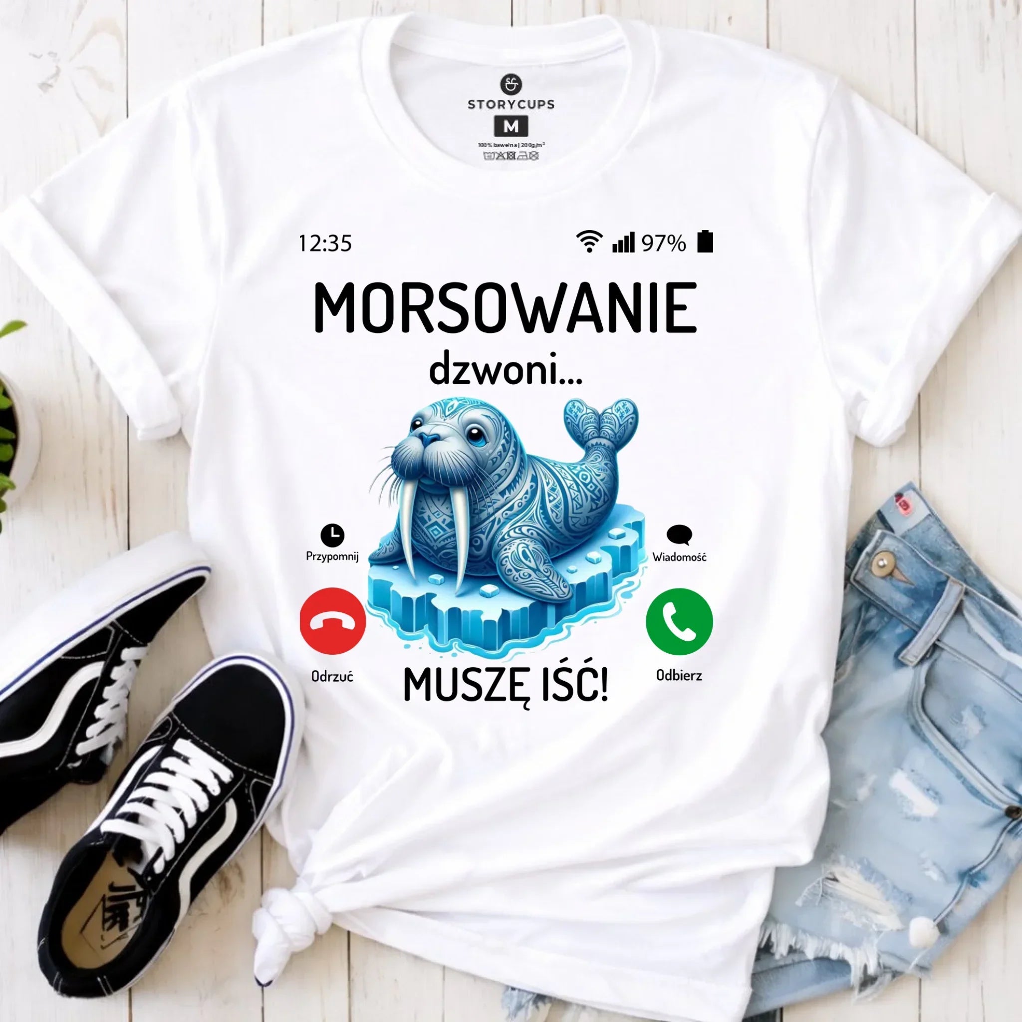 Koszulka damska - prezent dla morsa - Morsowanie dzwoni muszę iść - Mors HM04 - StoryCups.pl
