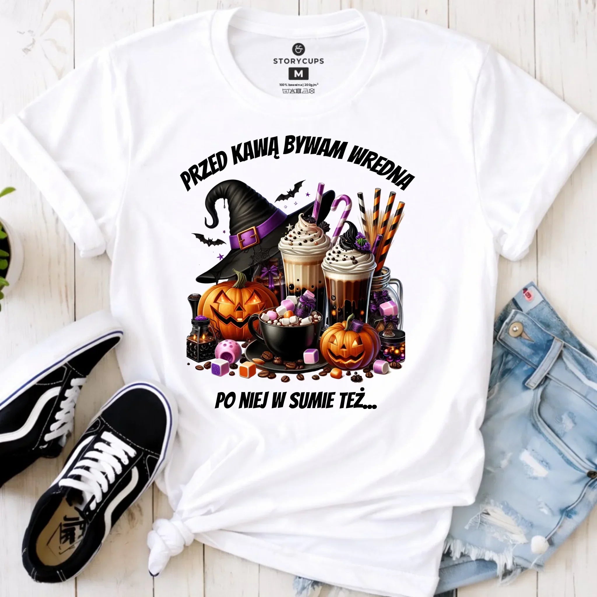 Koszulka damska Halloween – Przed kawą bywam wredna, po niej w sumie też HL30 - StoryCups.pl