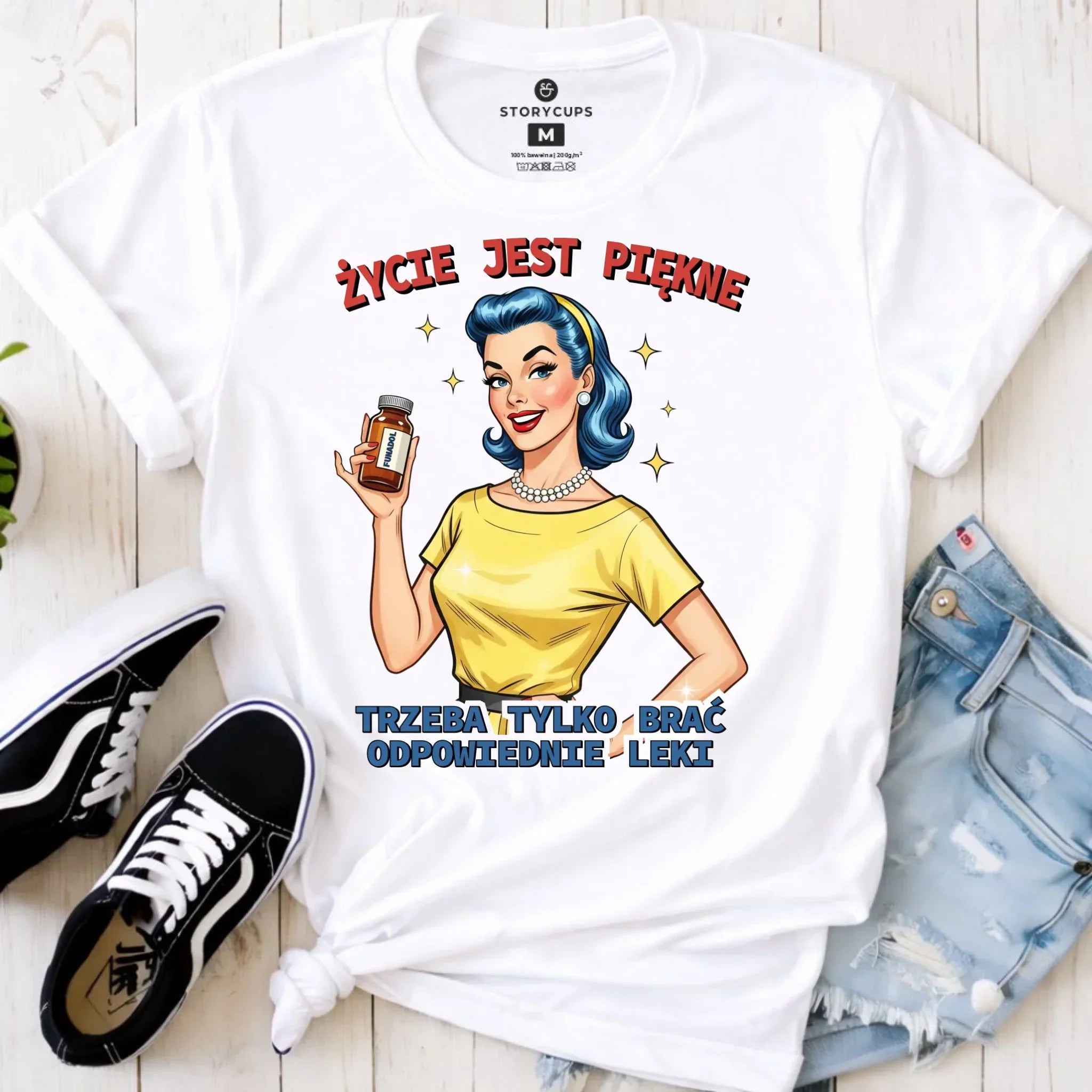 Koszulka damska retro - Życie jest piękne, trzeba brać odpowiednie leki DZ14 - StoryCups.pl