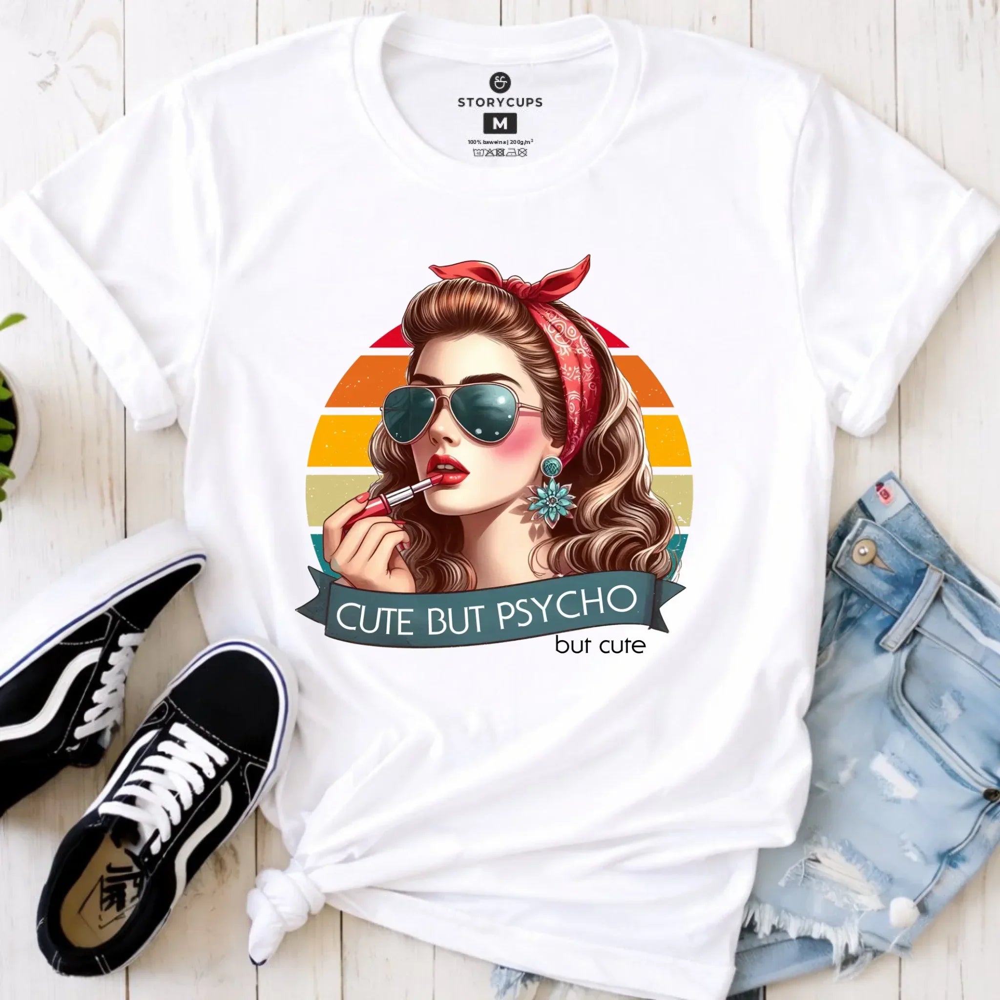 Koszulka damska – Cute but psycho - w stylu retro DZ09 - StoryCups.pl