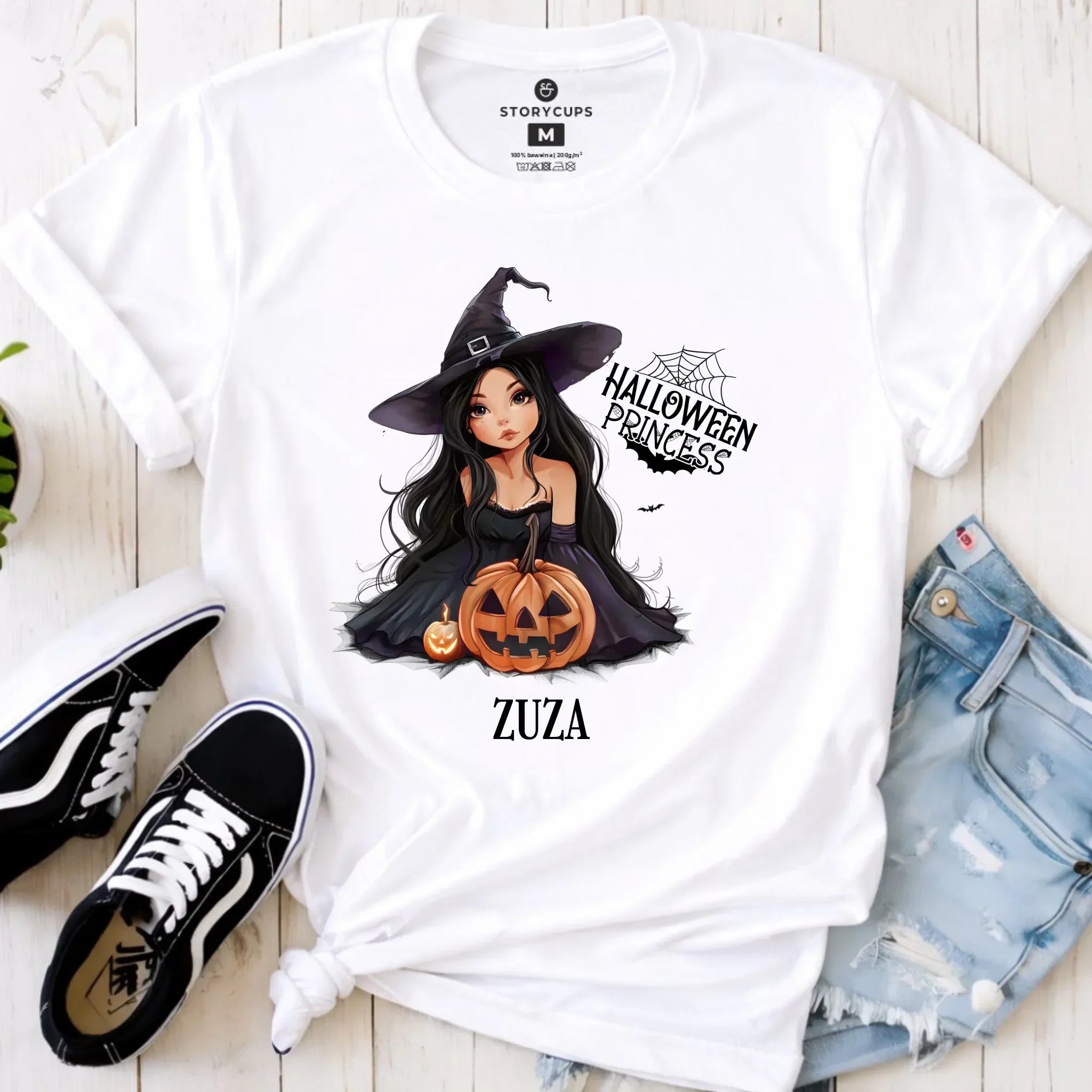 Koszulka damska halloweenowa - Czarownica z dynią - personalizowana HL10 - StoryCups.pl