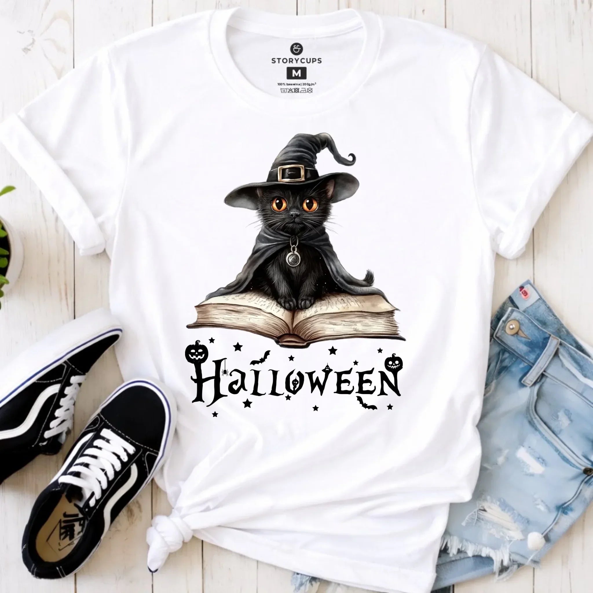 Koszulka damska na Halloween - Kot Czarodziej HL06 - StoryCups.pl
