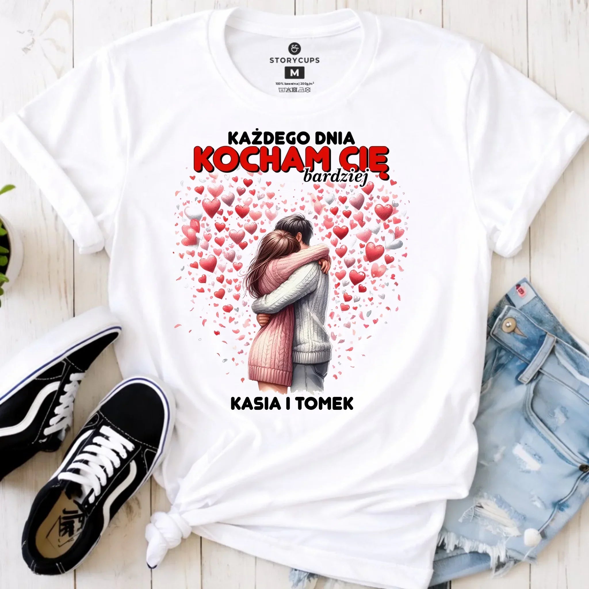 Koszulka damska dla par - Każdego dnia kocham Cię bardziej - personalizowana W09 - StoryCups.pl
