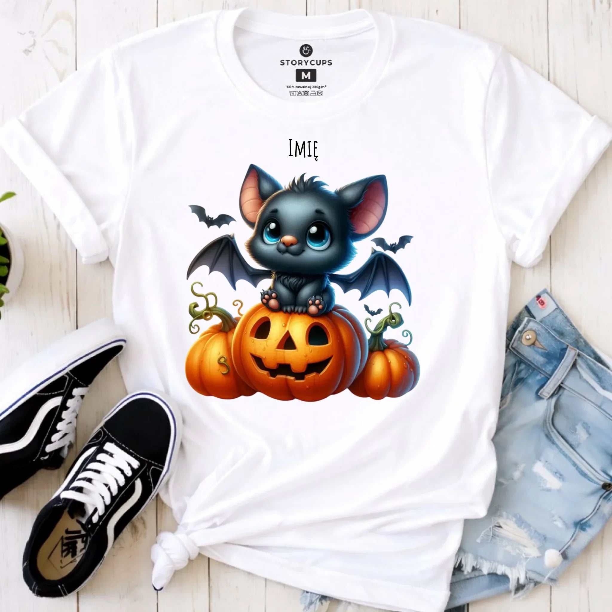 Koszulka damska halloweenowa - Słodki nietoperz z dynią - personalizowana HL09 - StoryCups.pl