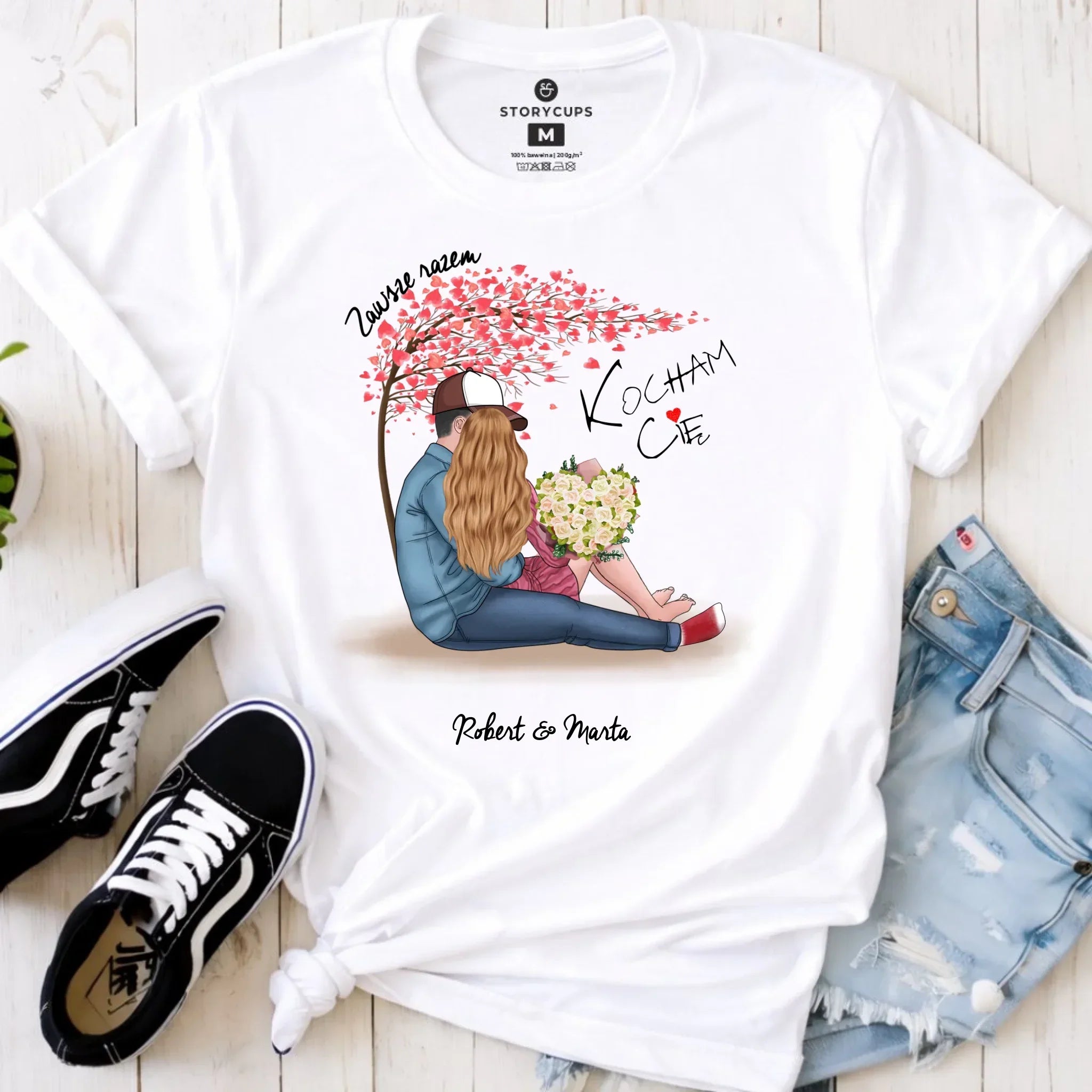 Koszulka damska dla par - prezent dla dziewczyny narzeczonej żony - Zawsze razem - personalizowana W04 - StoryCups.pl
