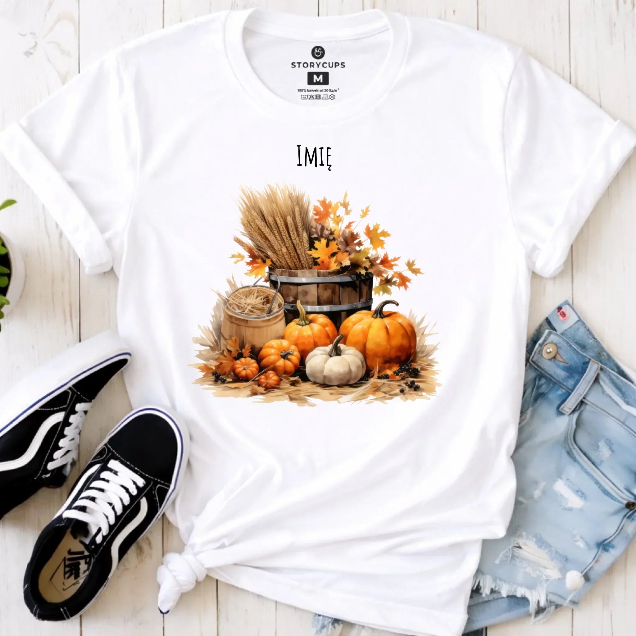 Koszulka damska jesieniara - Harvest vibes - personalizowana JS09 - StoryCups.pl