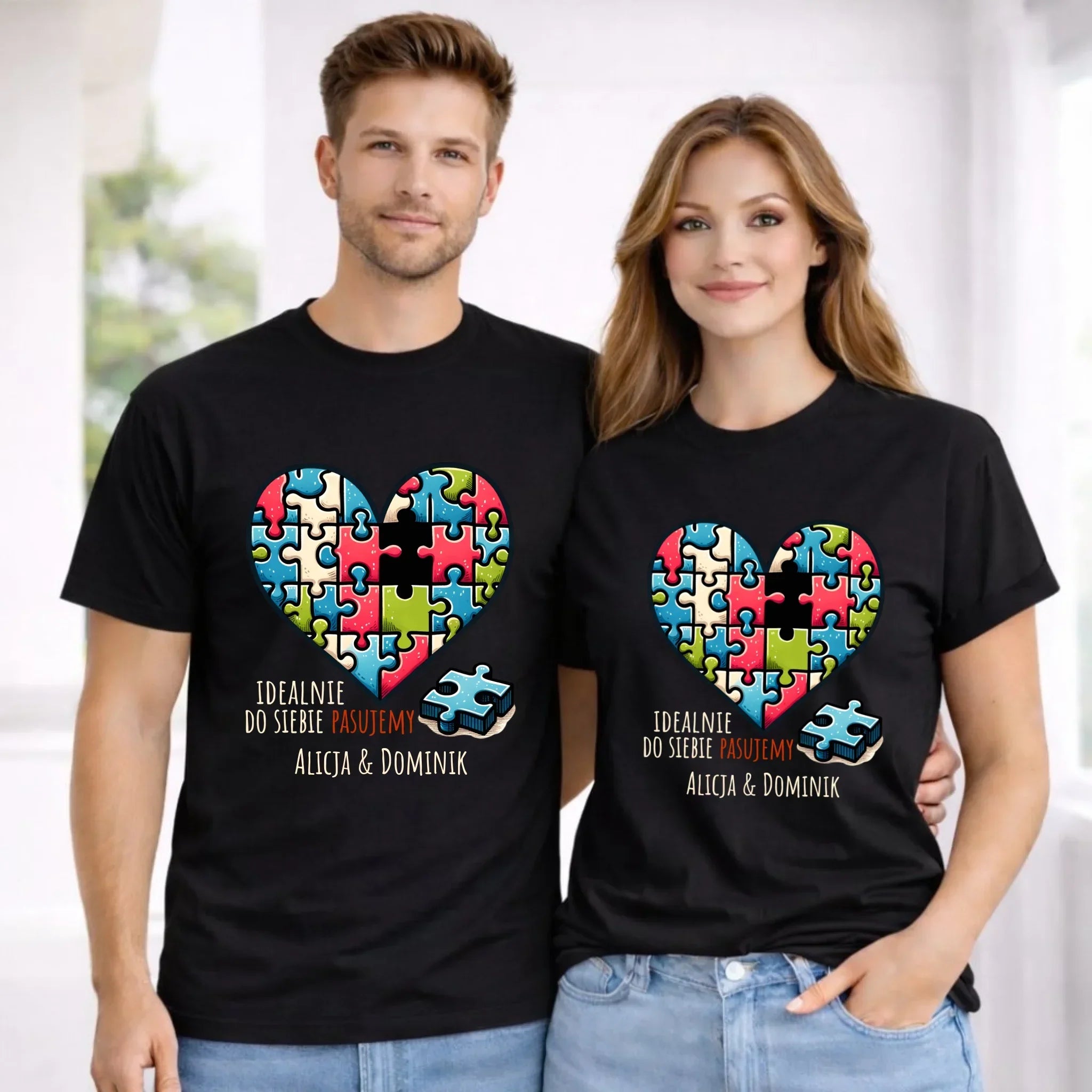 Zestaw koszulek dla par - Idealnie do siebie pasujemy - personalizowany W44 - StoryCups.pl