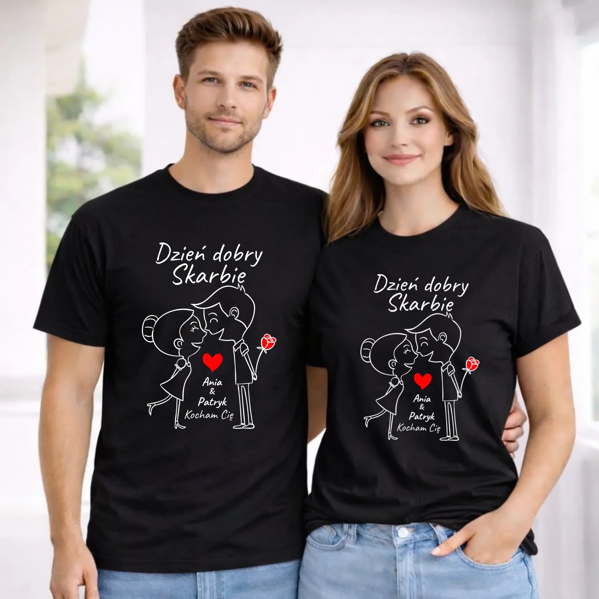 Zestaw koszulek dla par - Dzień dobry Skarbie - personalizowany W15 - StoryCups.pl