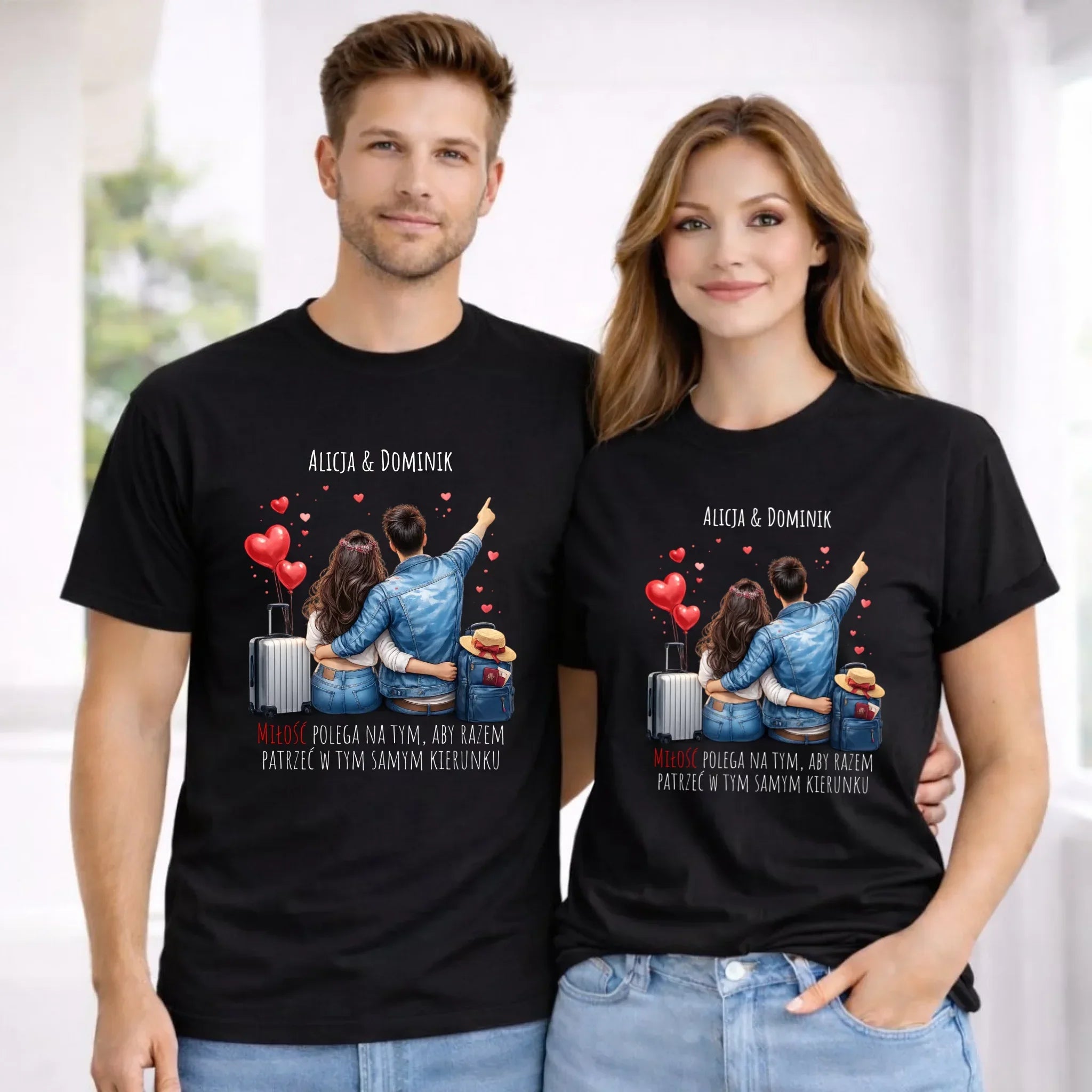 Zestaw koszulek dla par - Para w podróży miłość - personalizowany W12 - StoryCups.pl