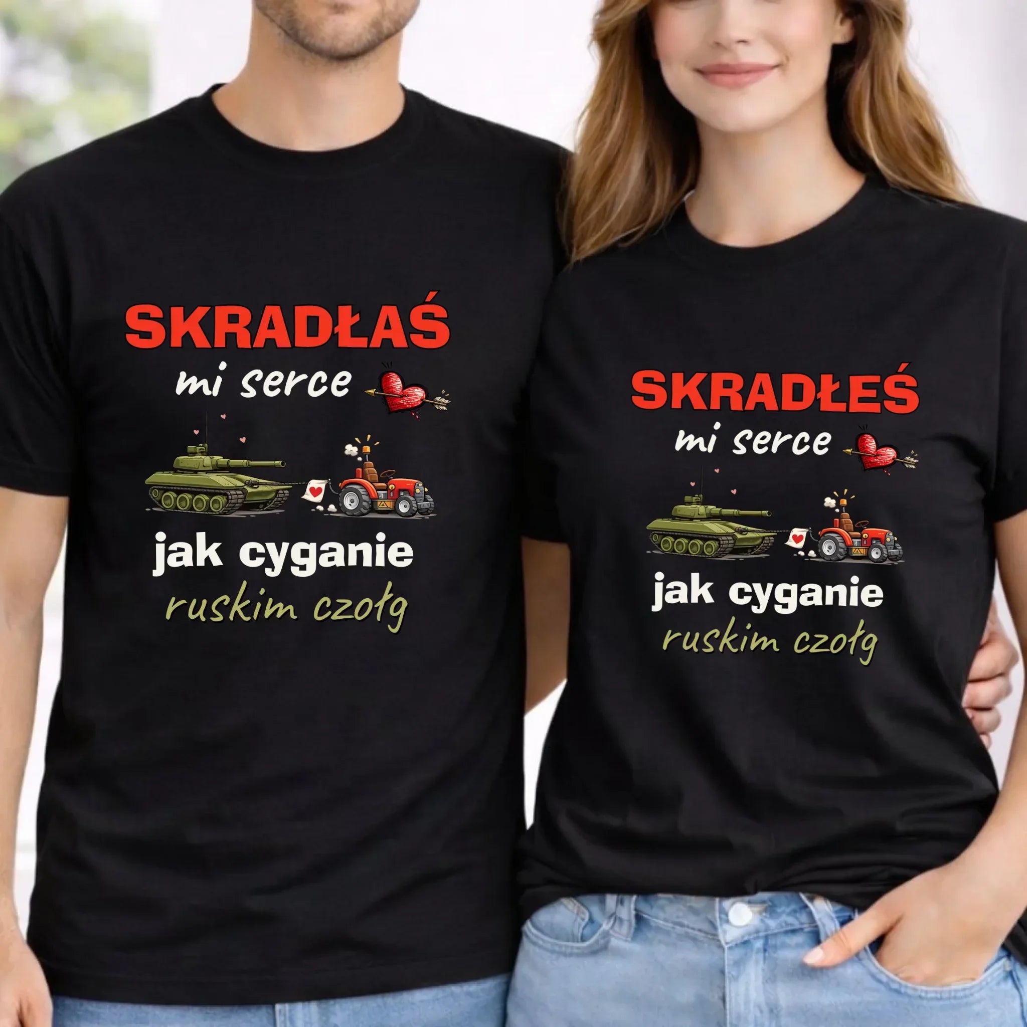 Zestaw koszulek dla par - Skradłeś/aś mi serce jak cyganie ruskim czołg W76 - StoryCups.pl
