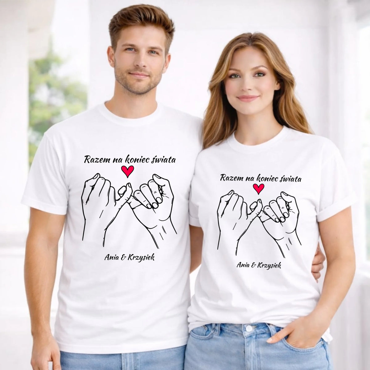 Zestaw koszulek dla par - Razem na koniec świata - personalizowany W60