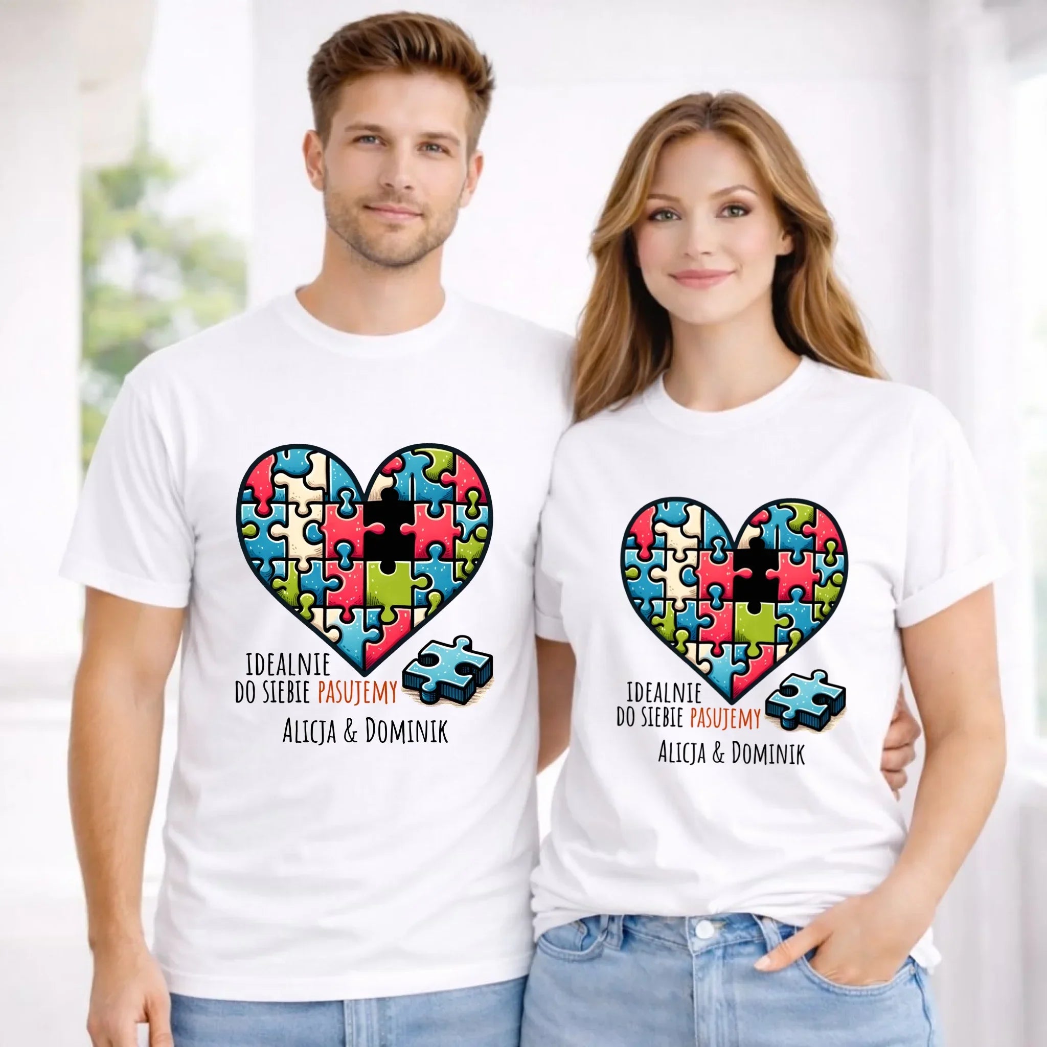 Zestaw koszulek dla par - Idealnie do siebie pasujemy - personalizowany W44 - StoryCups.pl