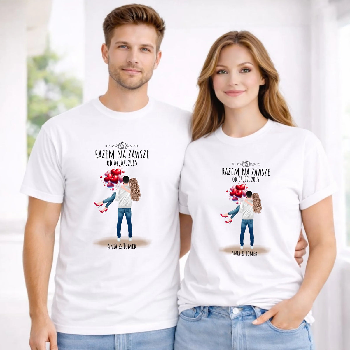 Zestaw koszulek dla par na rocznicę - Razem na zawsze - personalizowany W14