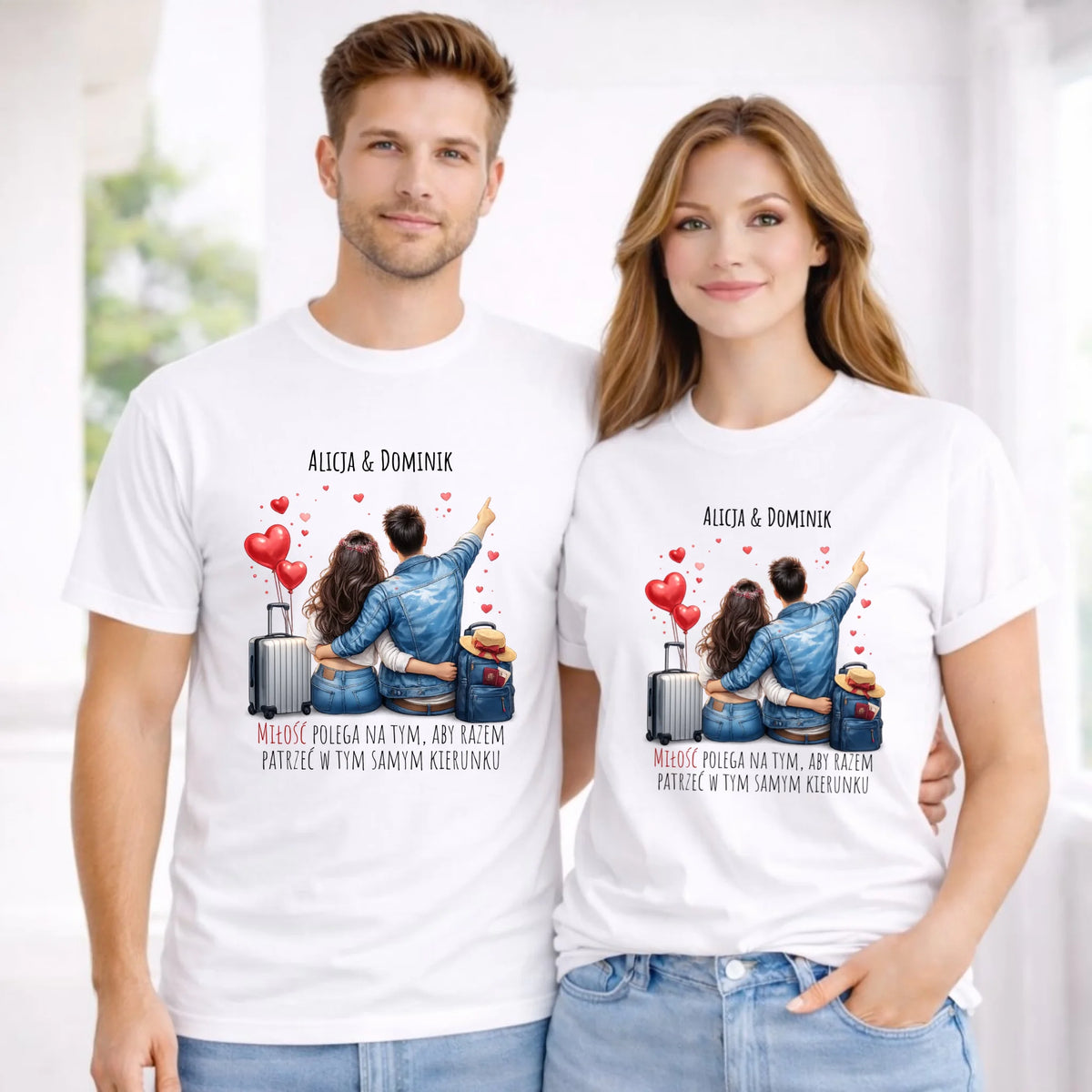 Zestaw koszulek dla par - Para w podróży miłość - personalizowany W12