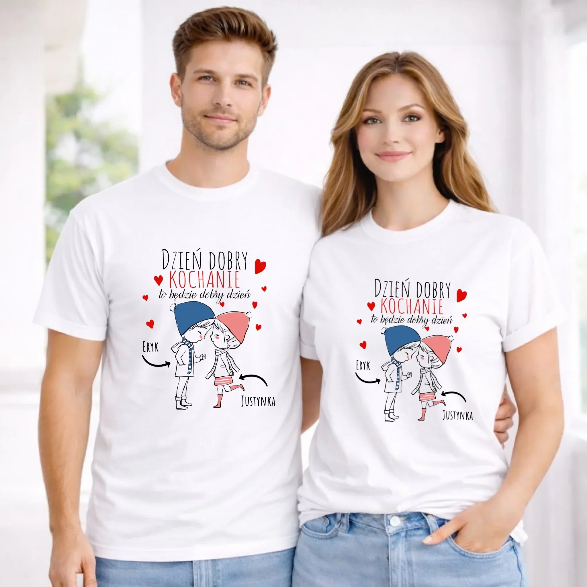 Zestaw koszulek dla par - Dzień dobry Kochanie - personalizowany W10 - StoryCups.pl