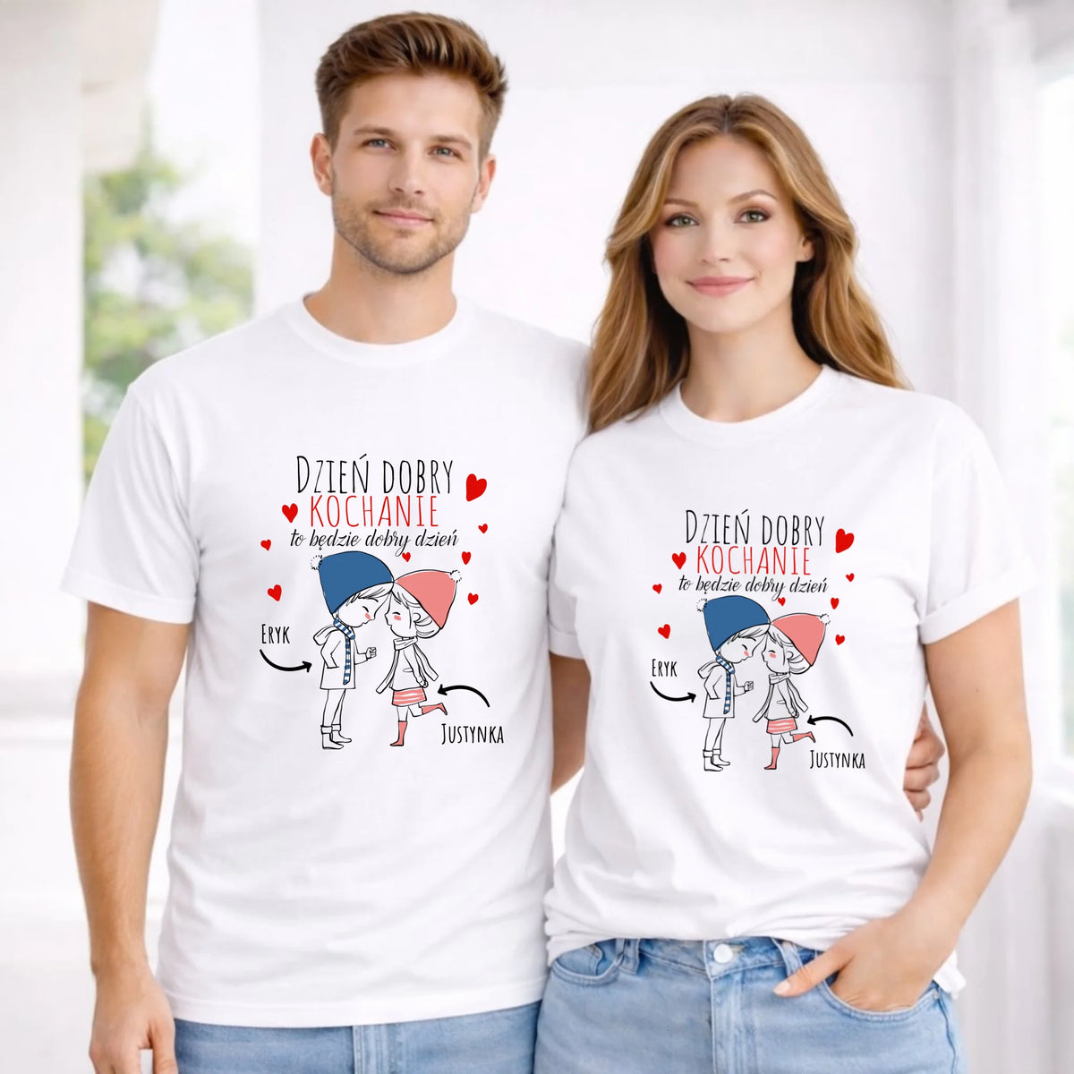 Zestaw koszulek dla par - Dzień dobry Kochanie - personalizowany W10