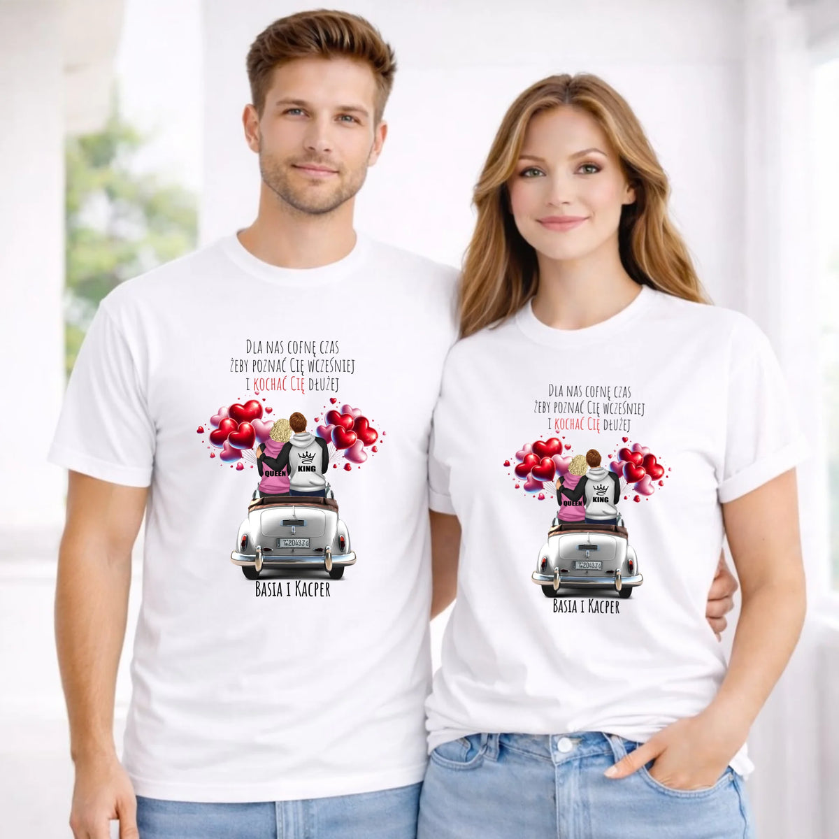 Zestaw koszulek dla par - Dla nas cofnę czas - personalizowany W08