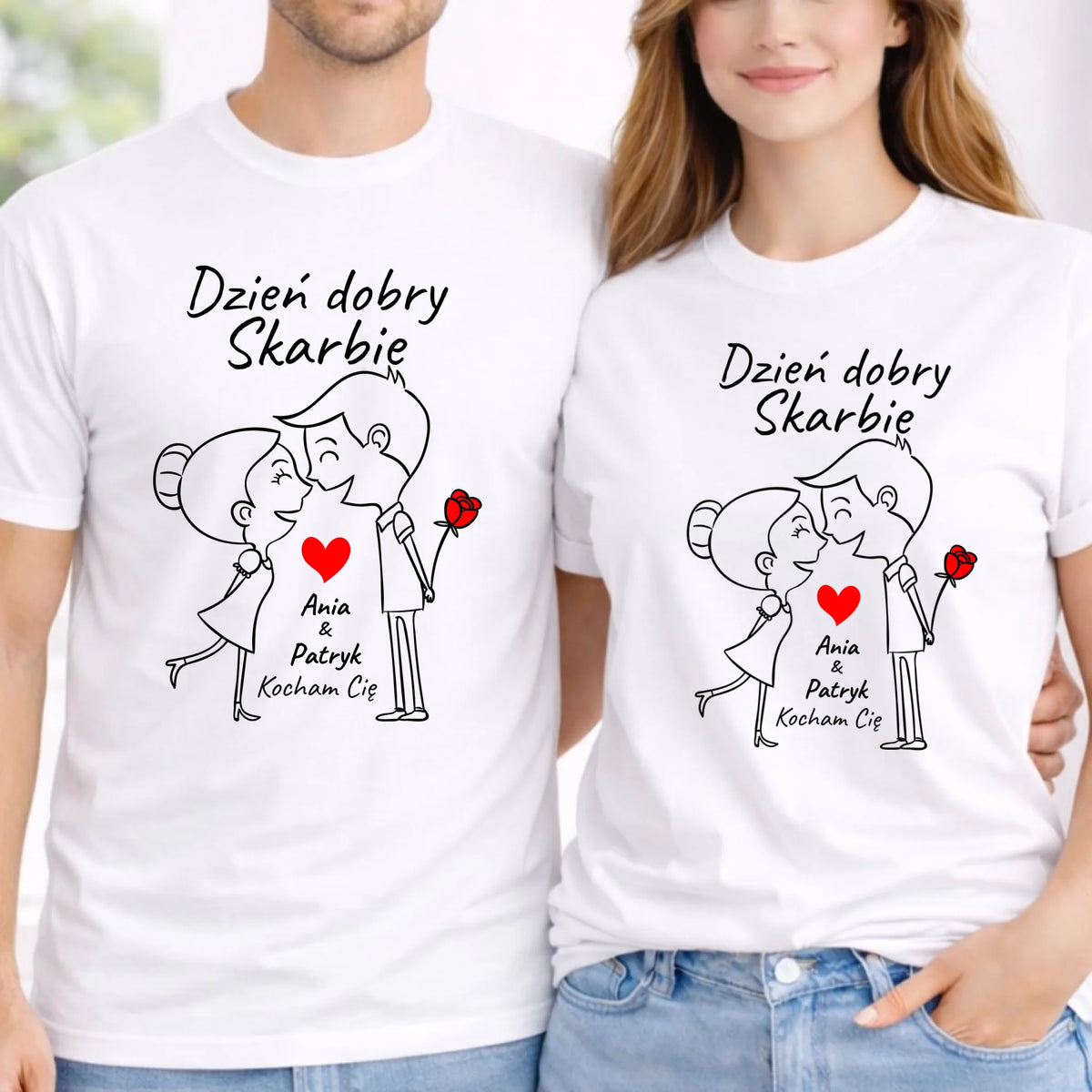 Zestaw koszulek dla par - Dzień dobry Skarbie - personalizowany W15