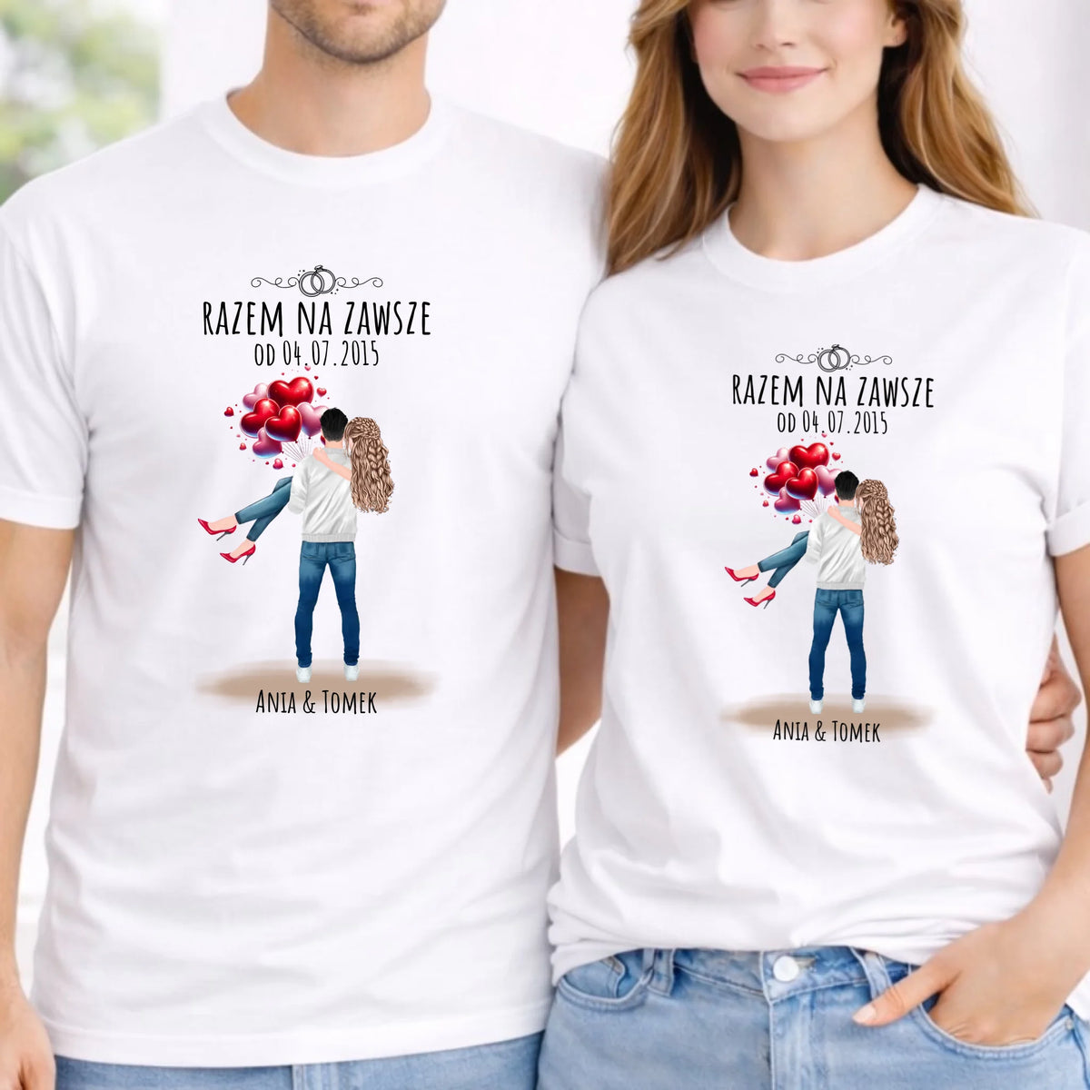 Zestaw koszulek dla par na rocznicę - Razem na zawsze - personalizowany W14