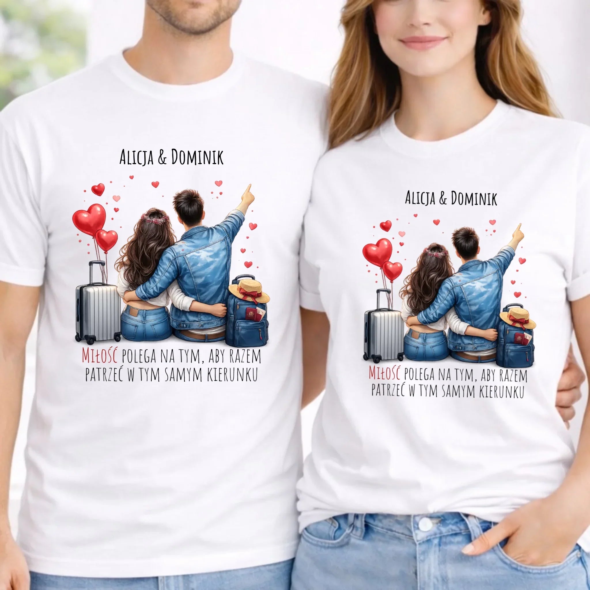Zestaw koszulek dla par - Para w podróży miłość - personalizowany W12 - StoryCups.pl