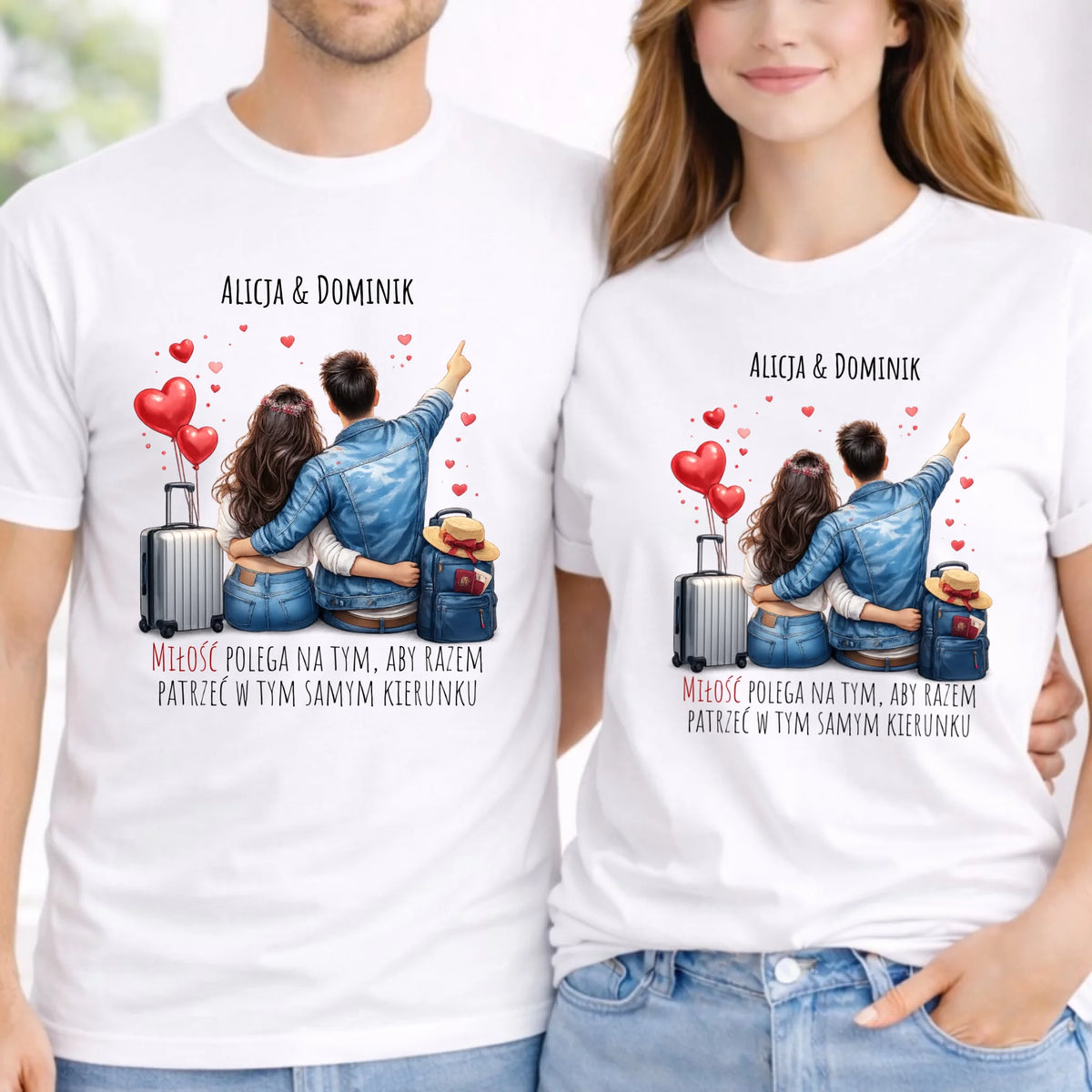 Zestaw koszulek dla par - Para w podróży miłość - personalizowany W12