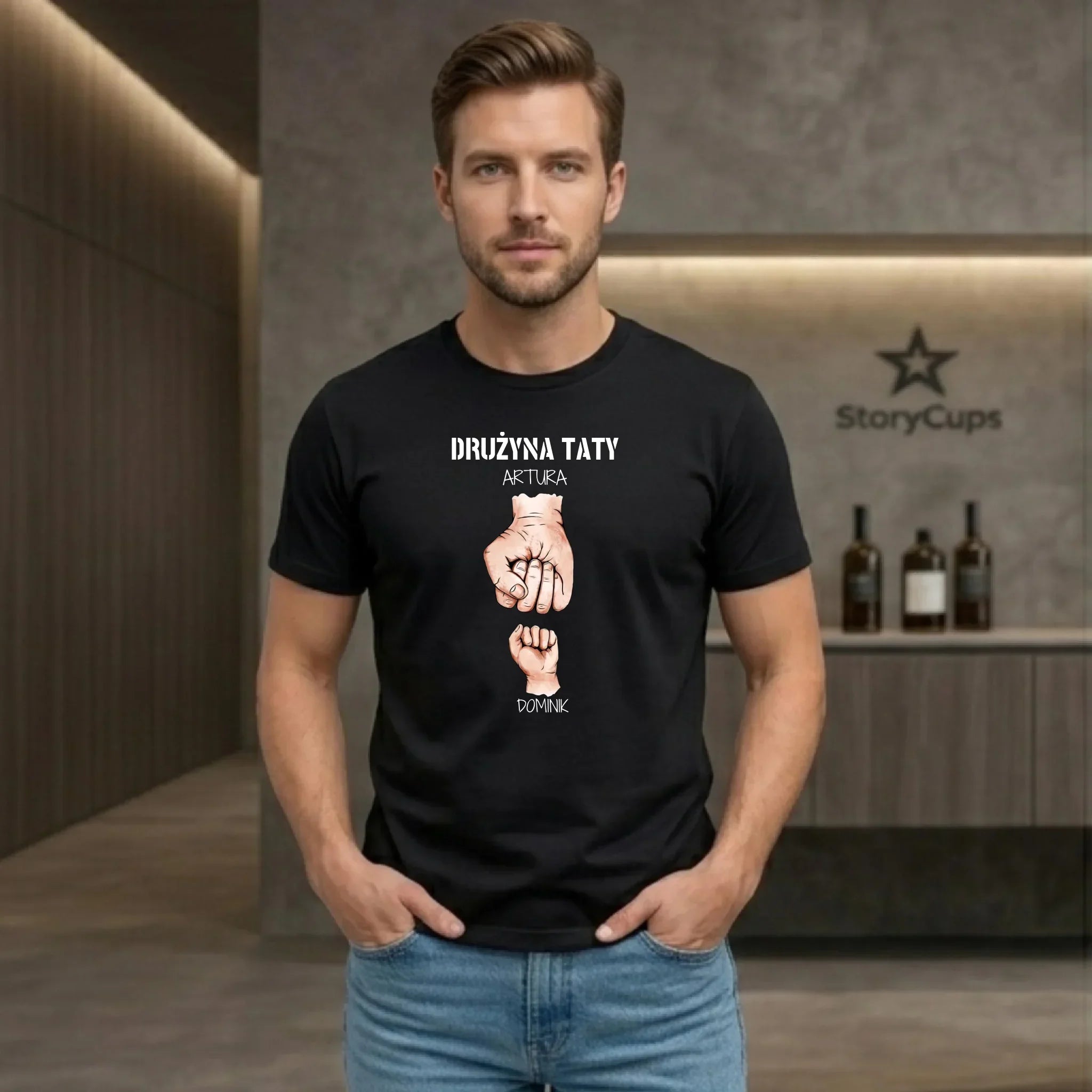 Koszulka dla taty - Drużyna taty 1-6 imion dzieci - personalizowana DT01 - StoryCups.pl